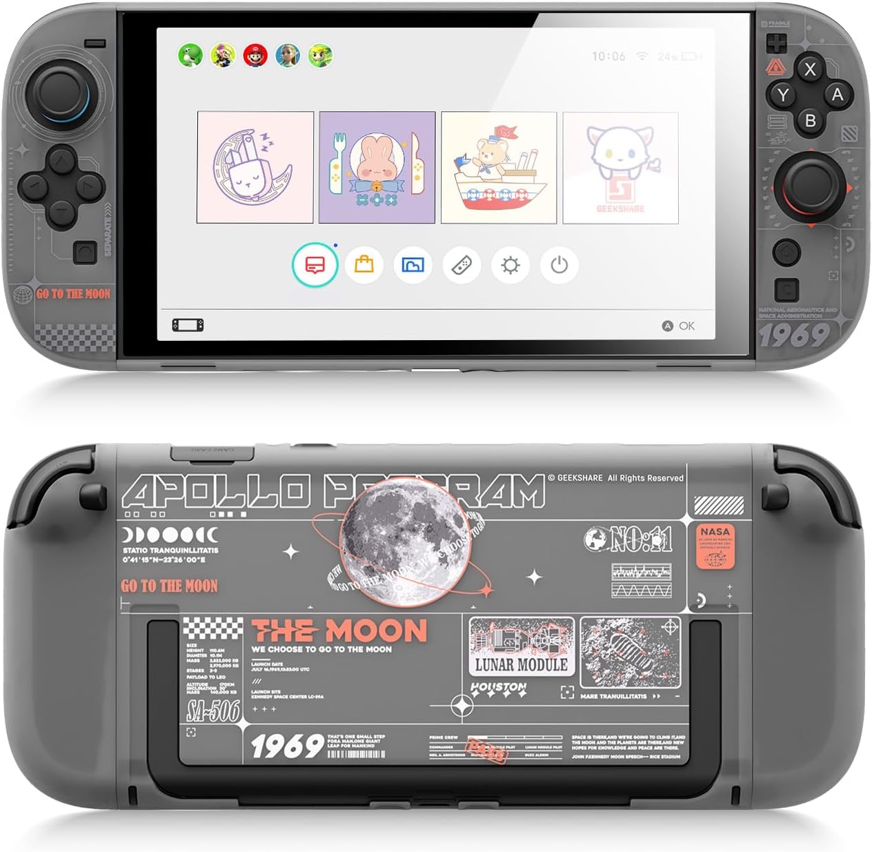 FUNDA PROTECTORA DURA COMPATIBLE CON SWITCH 2 GEEKSHARE THE MOON-BLACK - 1