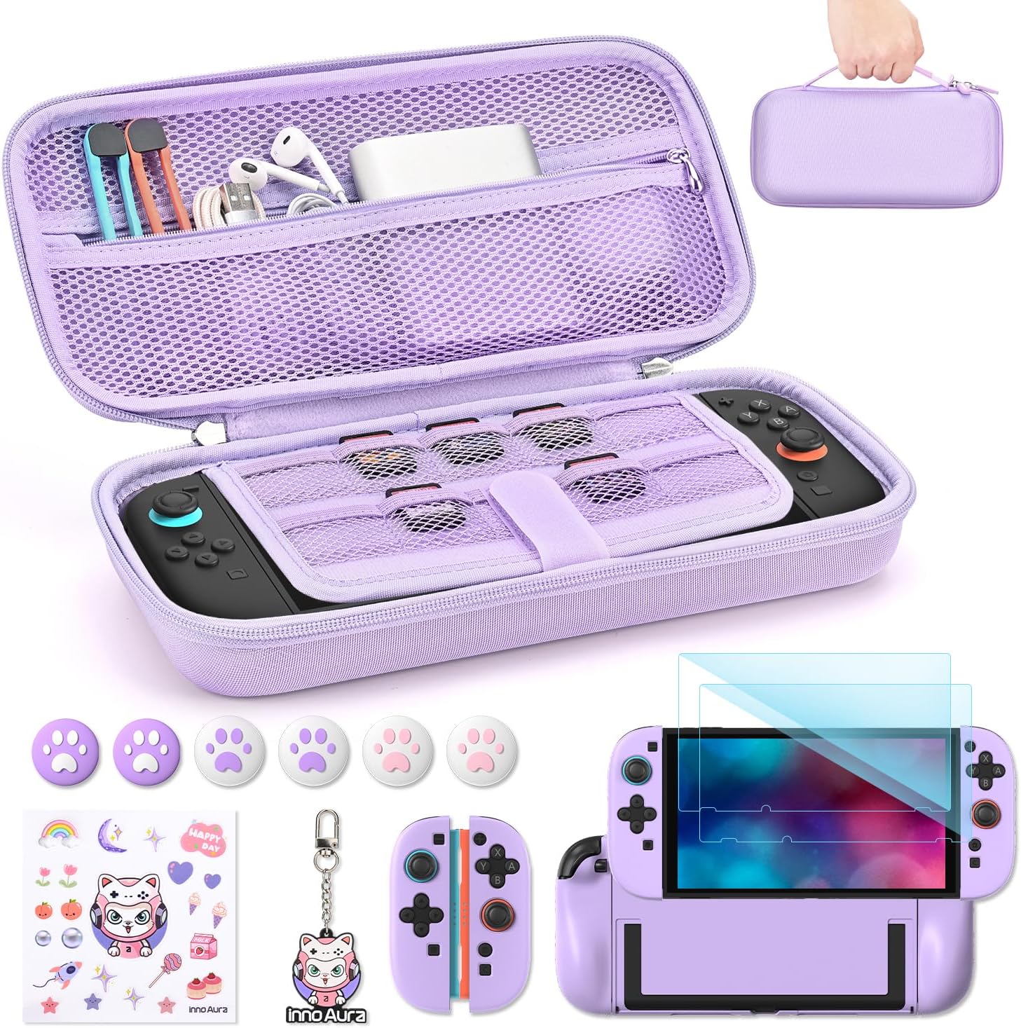 FUNDA PARA NINTENDO SWITCH 2 INNOAURA 14 EN 1 MORADO - 1