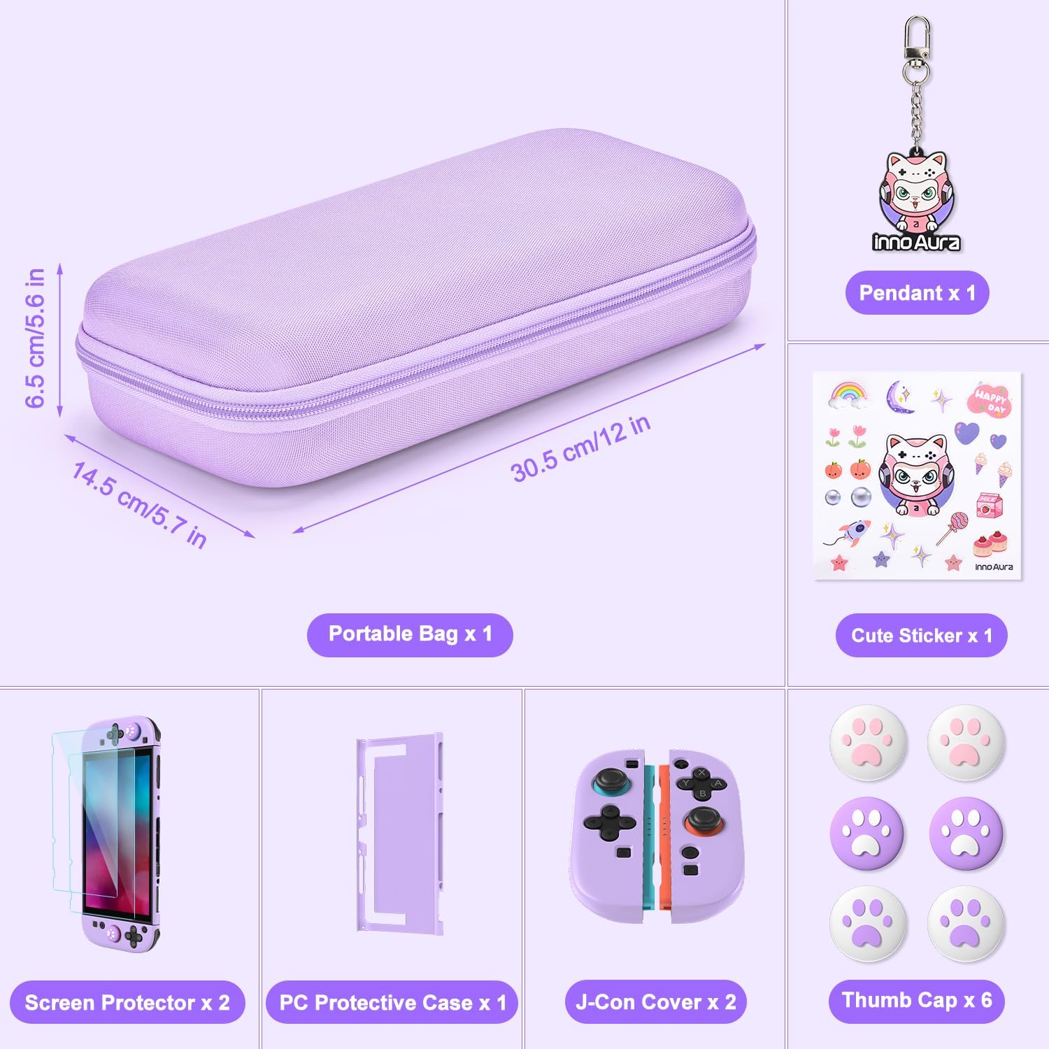 FUNDA PARA NINTENDO SWITCH 2 INNOAURA 14 EN 1 MORADO - 2