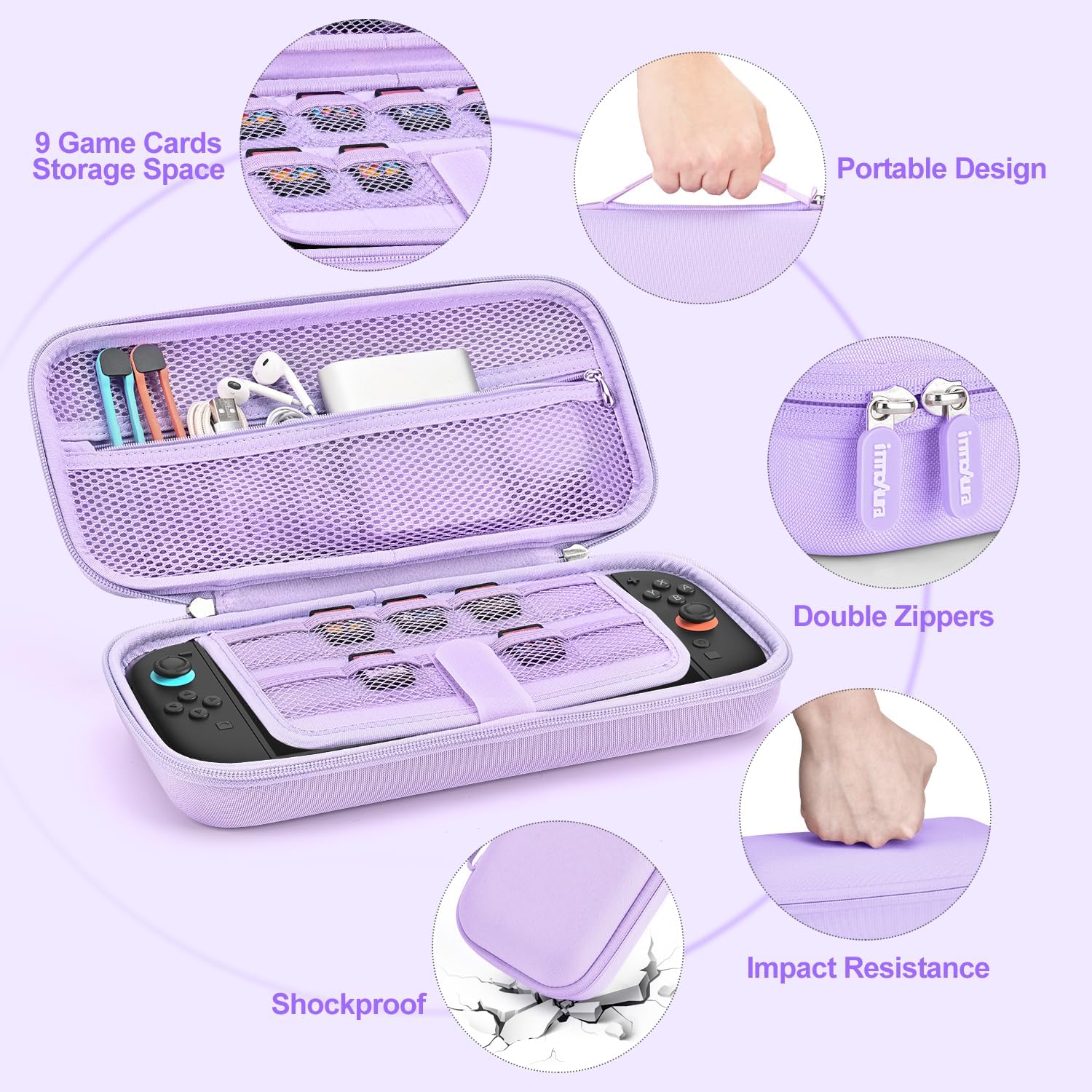 FUNDA PARA NINTENDO SWITCH 2 INNOAURA 14 EN 1 MORADO - 4