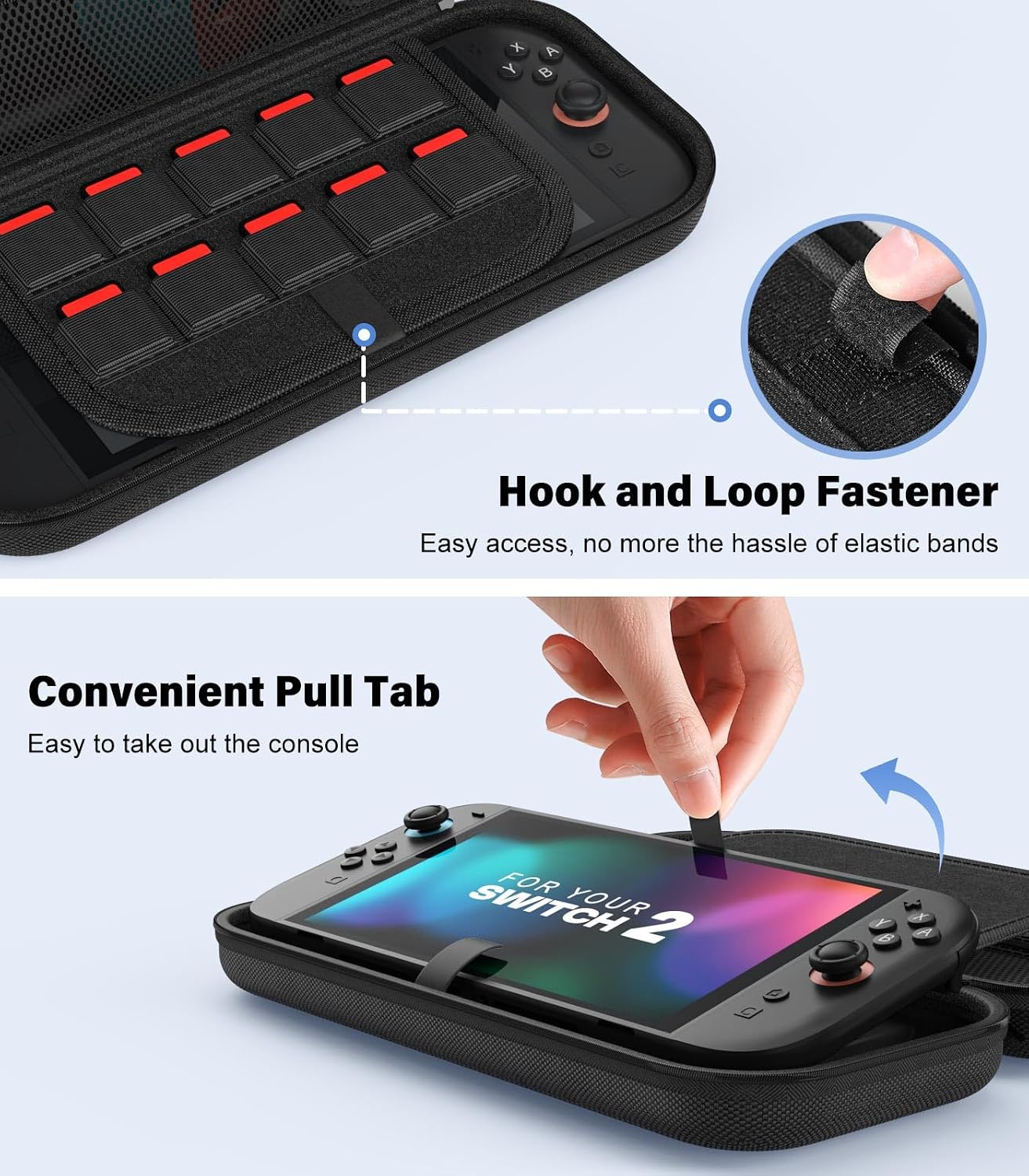 ESTUCHE MOKO PARA NINTENDO SWITCH 2 2025 GRIS CON CAPACIDAD PARA 10 CARTUCHOS Y BOLSILLOS - 4