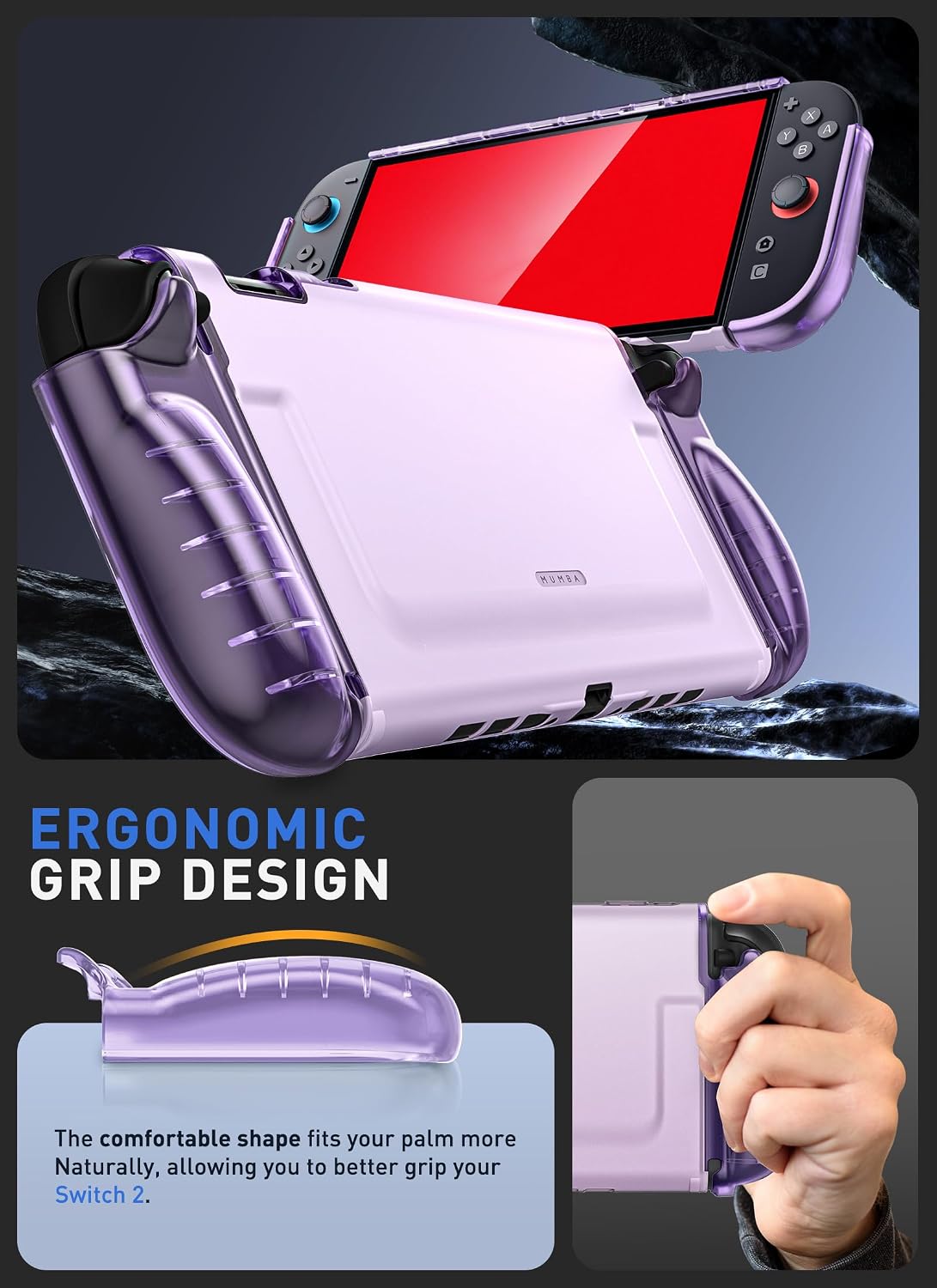 FUNDA MUMBA DOCKABLE CLEAR PARA NINTENDO SWITCH 2 2025 MORADO - 4