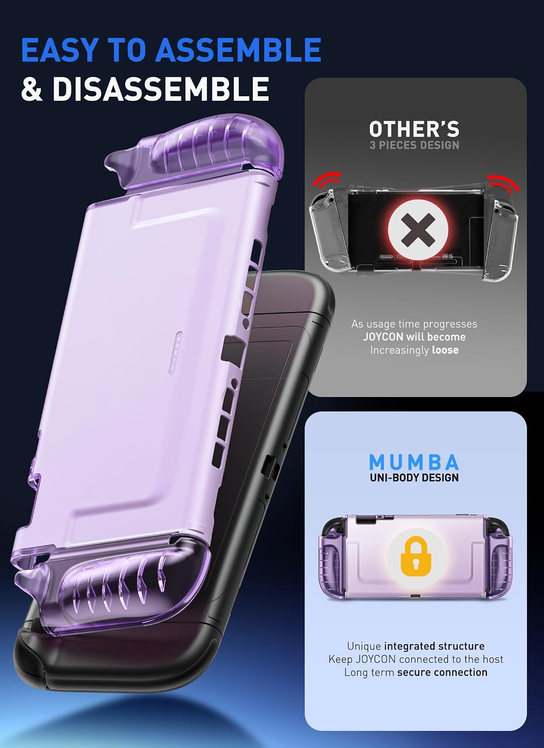 FUNDA MUMBA DOCKABLE CLEAR PARA NINTENDO SWITCH 2 2025 MORADO - 5