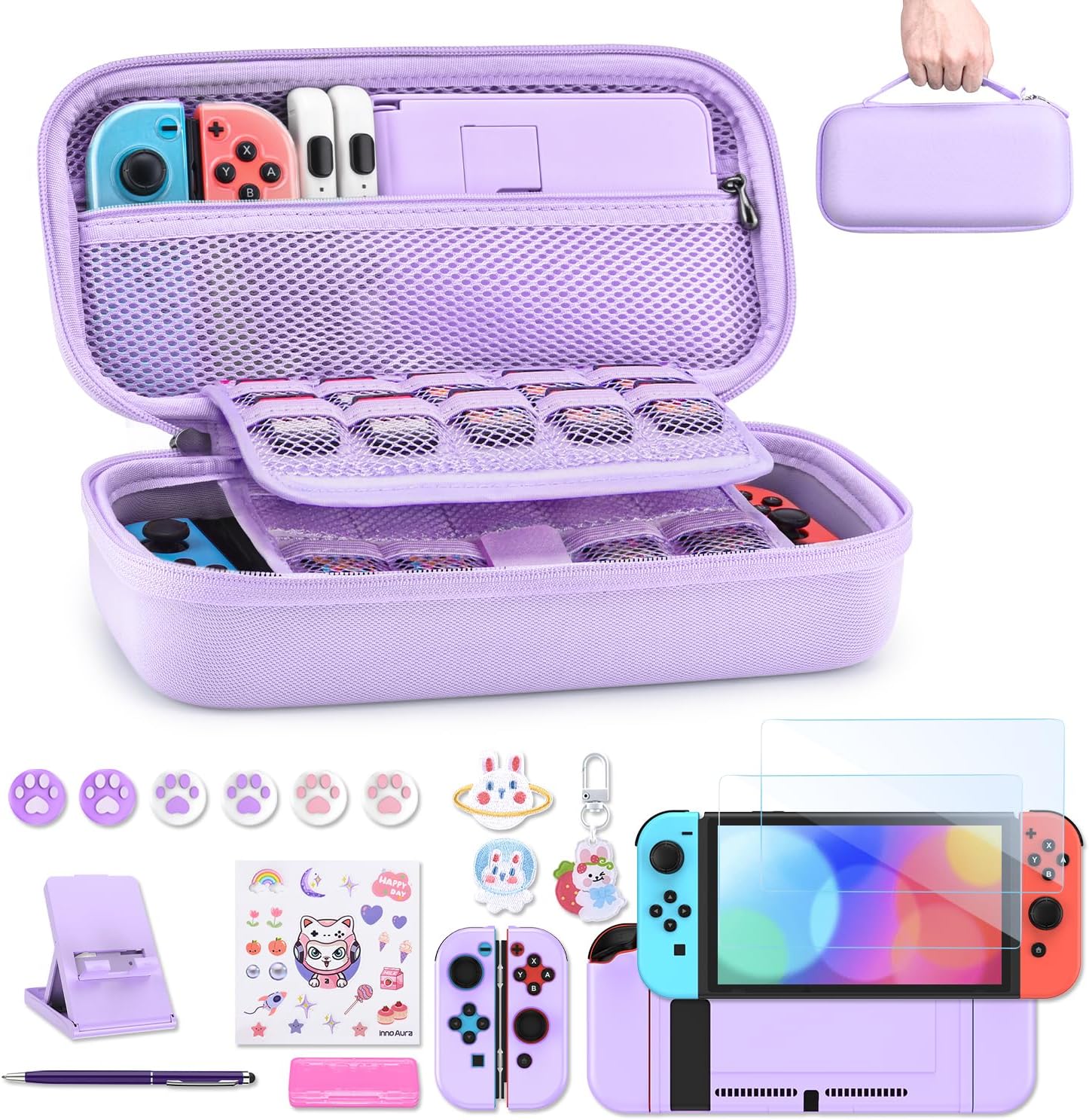 ESTUCHE PARA NINTENDO SWITCH INNOAURA 19 EN 1 MORADO - 1