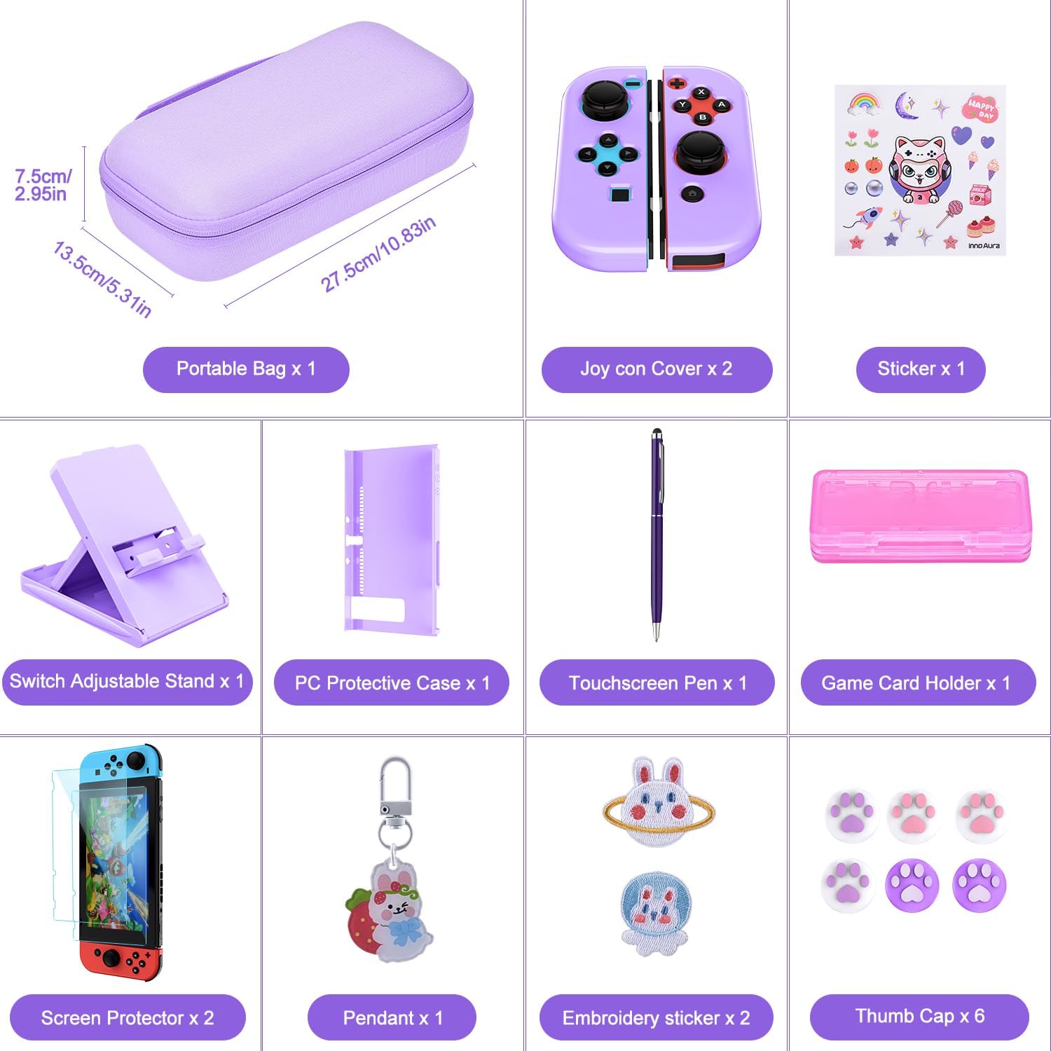 ESTUCHE PARA NINTENDO SWITCH INNOAURA 19 EN 1 MORADO - 2