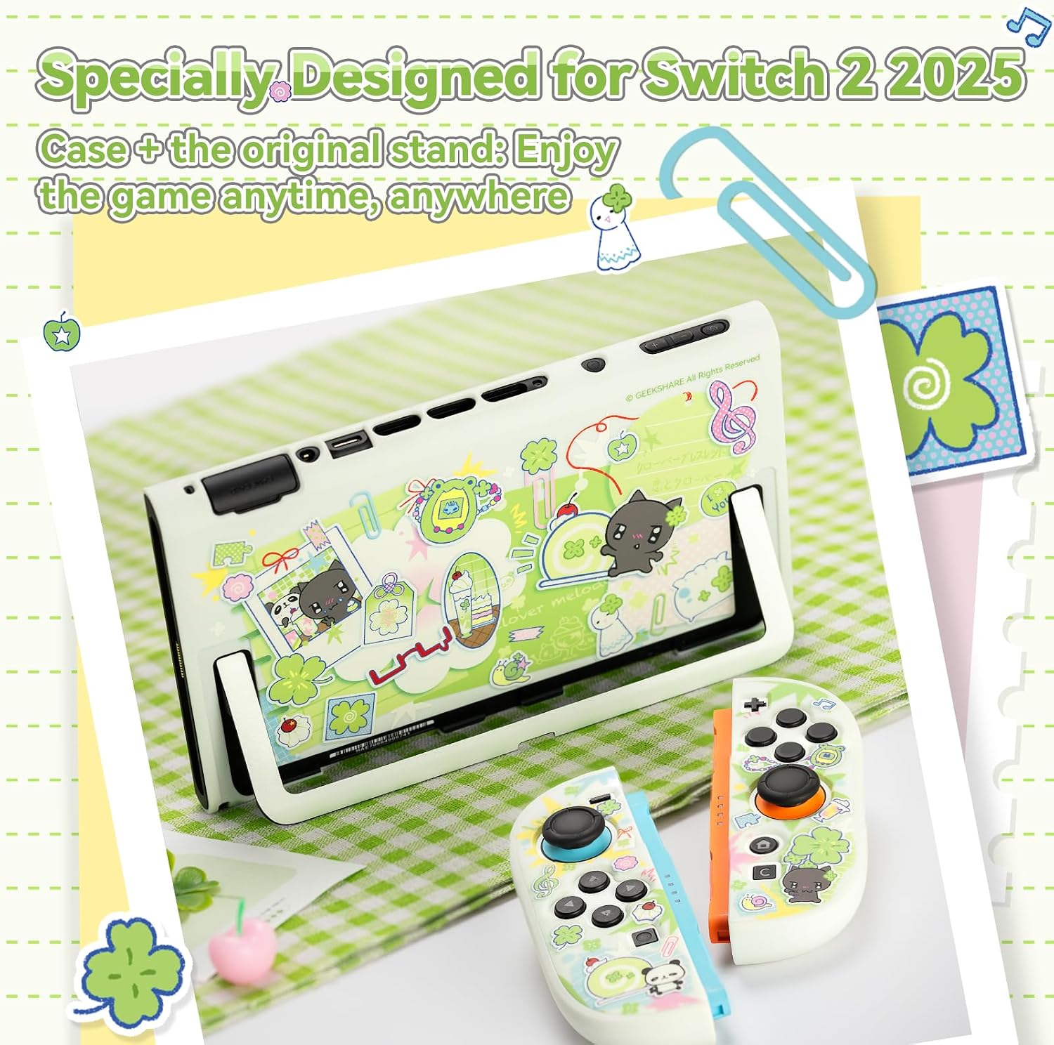 FUNDA PROTECTORA DURA COMPATIBLE CON SWITCH 2 GEEKSHARE LUCKY CLOVER MEMO - 2