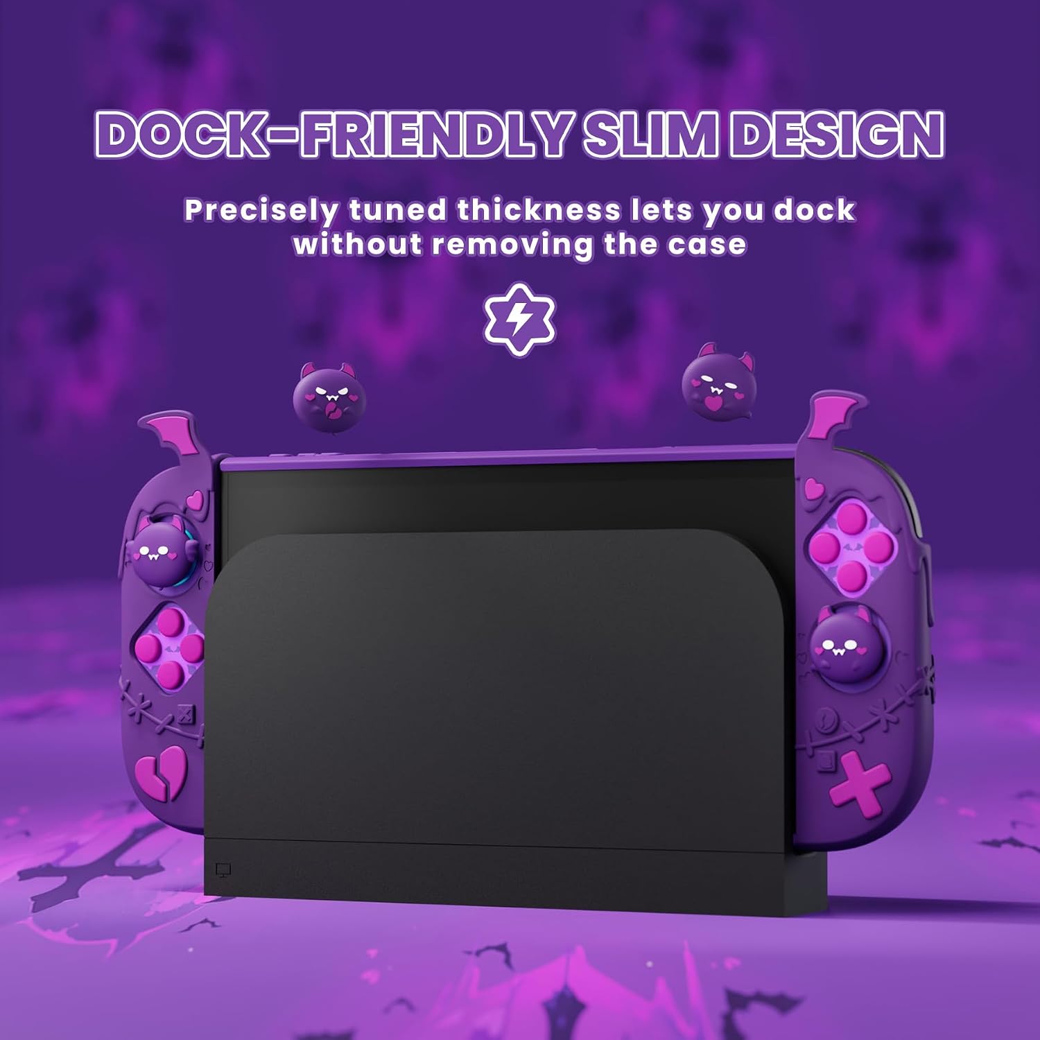 FUNDA PROTECTORA PLAYVITAL PARA NINTENDO SWITCH 2 SERIE KAWAII GOTHIC IMP MORADA - 2