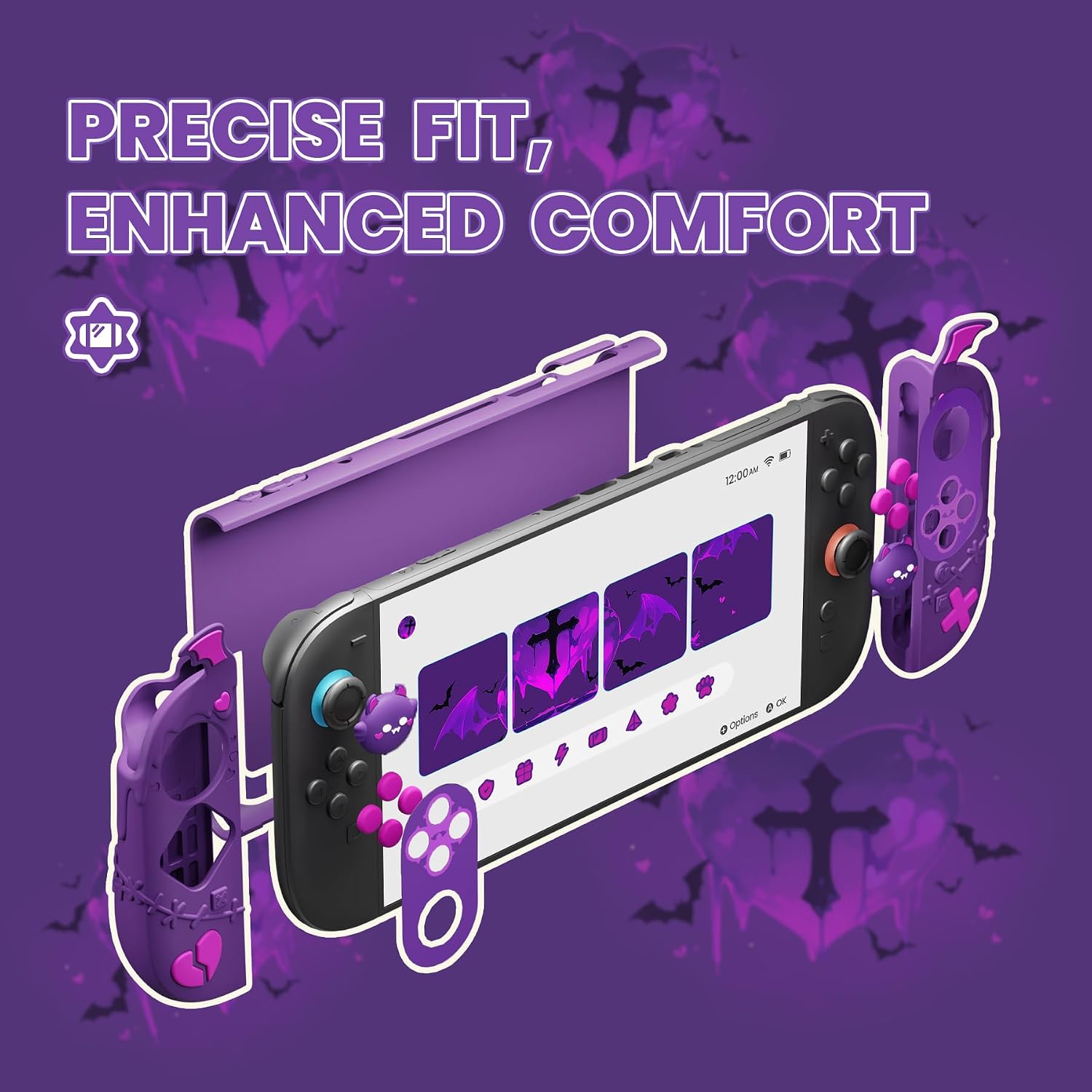 FUNDA PROTECTORA PLAYVITAL PARA NINTENDO SWITCH 2 SERIE KAWAII GOTHIC IMP MORADA - 4