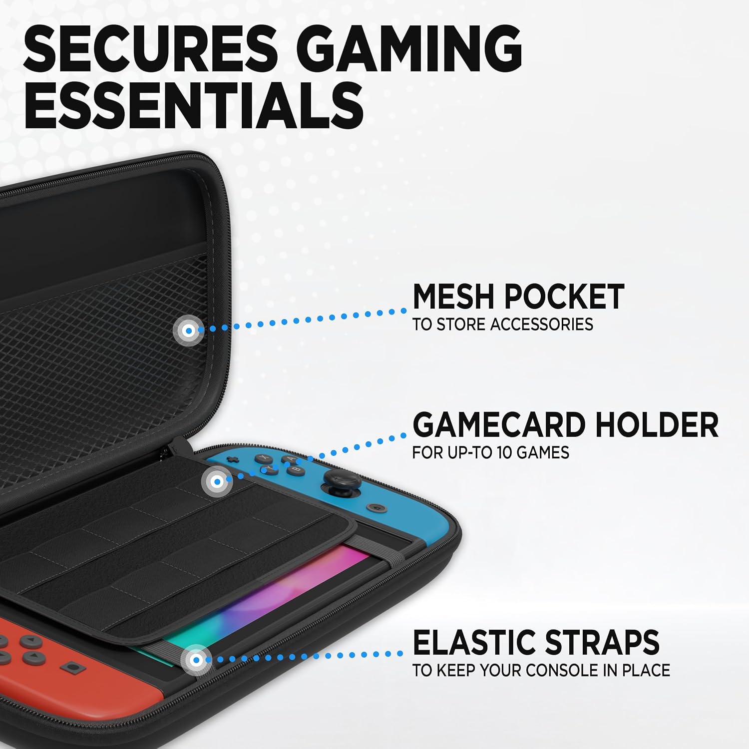 ESTUCHE PROTECTOR NEPTUNE PARA NINTENDO SWITCH Y SWITCH OLED CON SOPORTE PARA JUEGOS Y PROTECTOR DE PANTALLA - 3