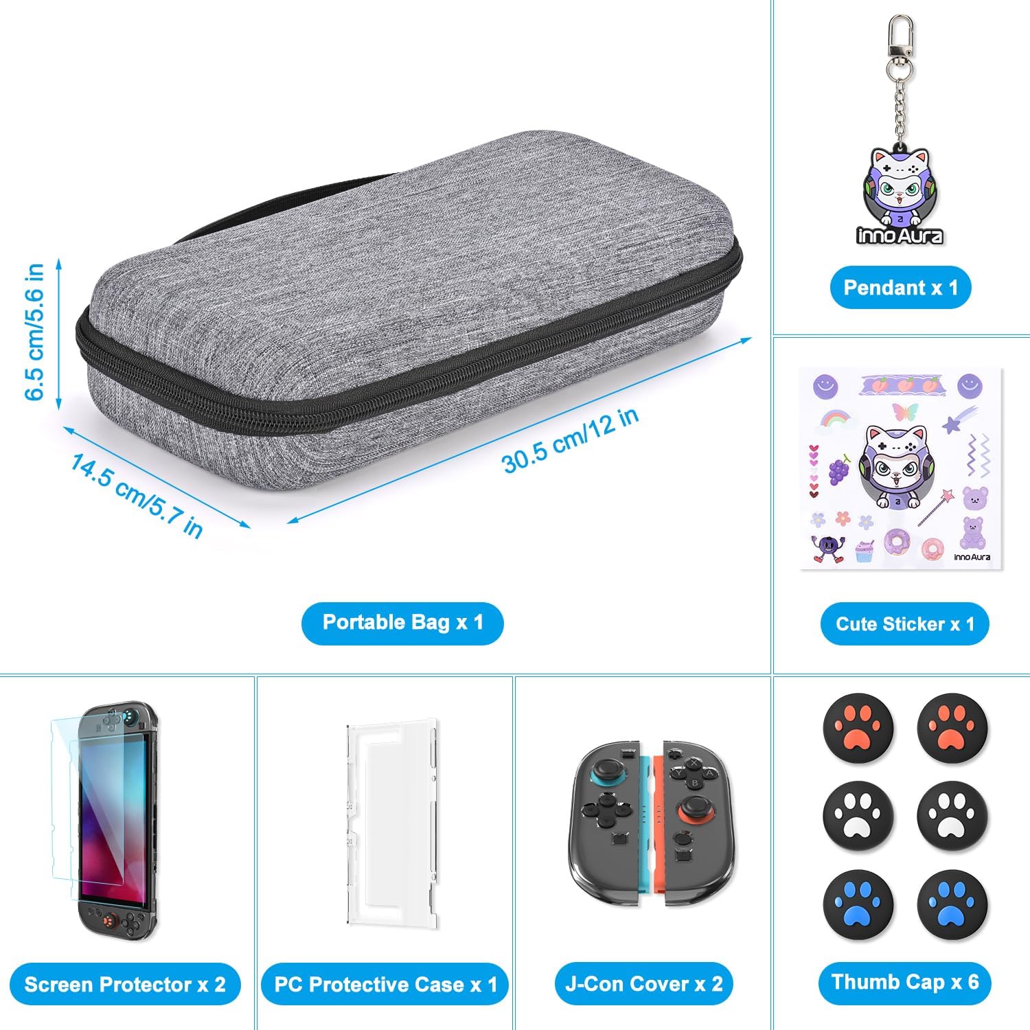 ESTUCHE INNOAURA SWITCH 2 BUNDLE 14 EN 1 GRIS - 2