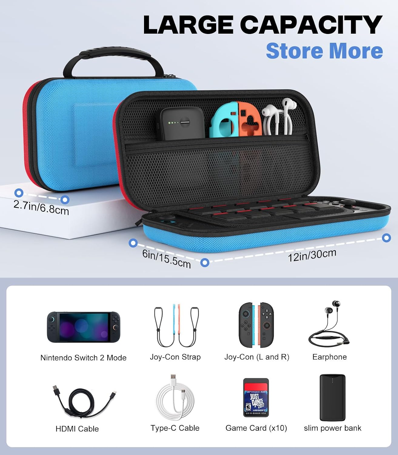 FUNDA MOKO PARA NINTENDO SWITCH 2 2025 CON CAPACIDAD PARA 10 CARTUCHOS Y BOLSILLOS - 3