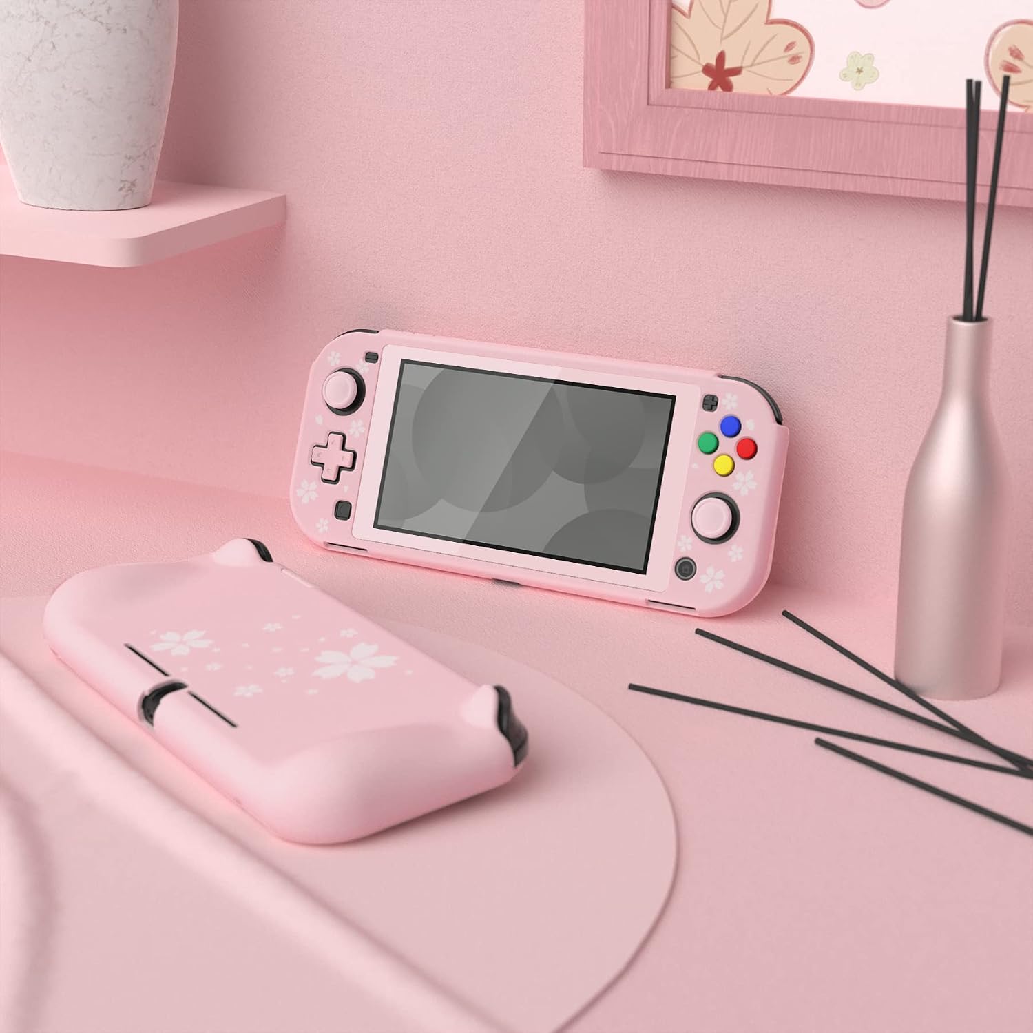 FUNDA PROTECTORA PLAYVITAL ZEALPROTECT PARA NINTENDO SWITCH LITE CON PROTECTOR DE PANTALLA Y GRIPS - PÉTALOS DE CEREZO - 3