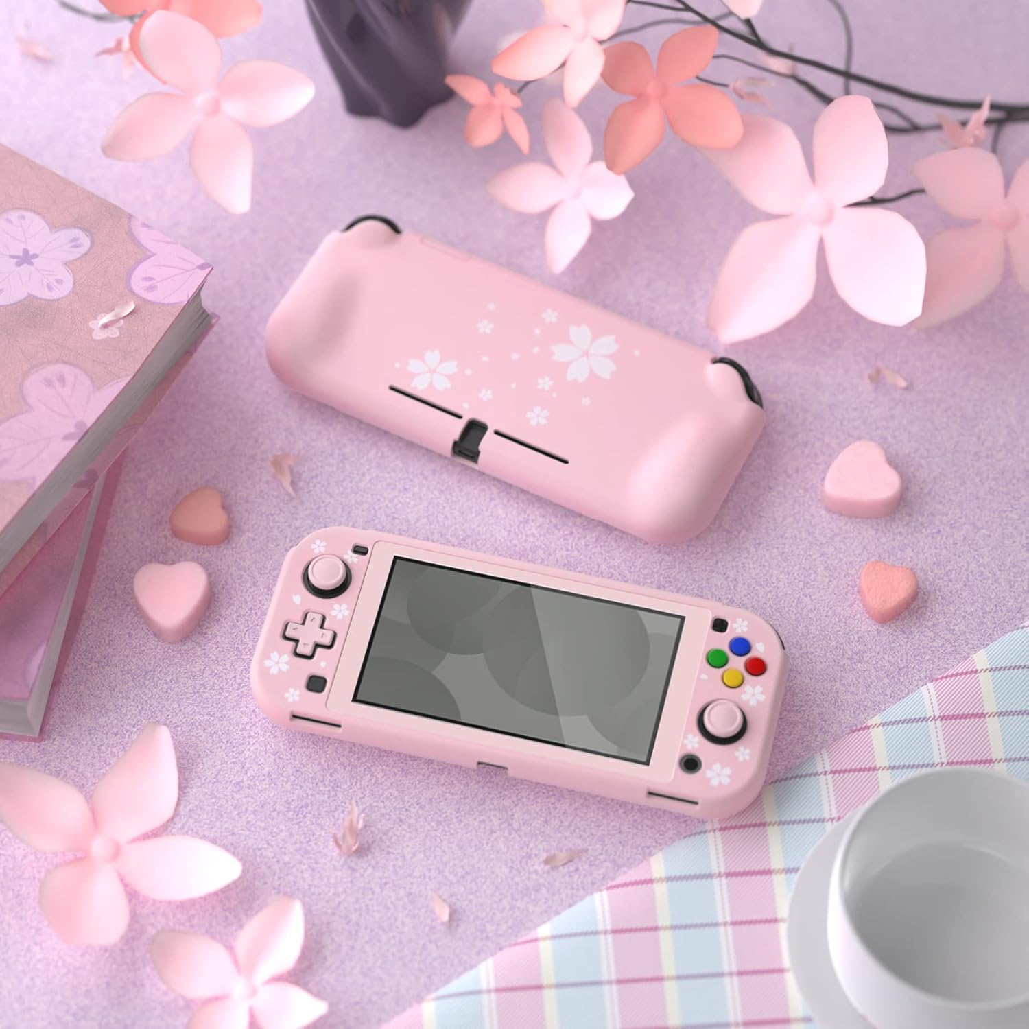 FUNDA PROTECTORA PLAYVITAL ZEALPROTECT PARA NINTENDO SWITCH LITE CON PROTECTOR DE PANTALLA Y GRIPS - PÉTALOS DE CEREZO - 4