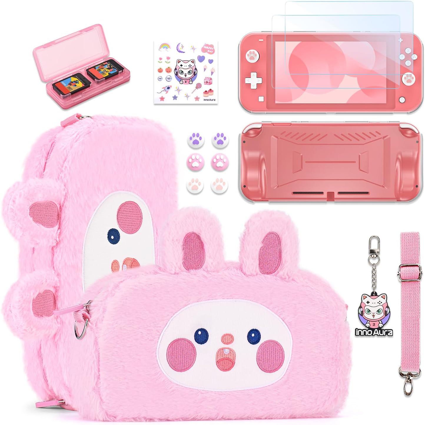 FUNDA PARA SWITCH LITE INNOAURA CON ACCESORIOS 14 EN 1 COLOR CONEJO ROSA - 1