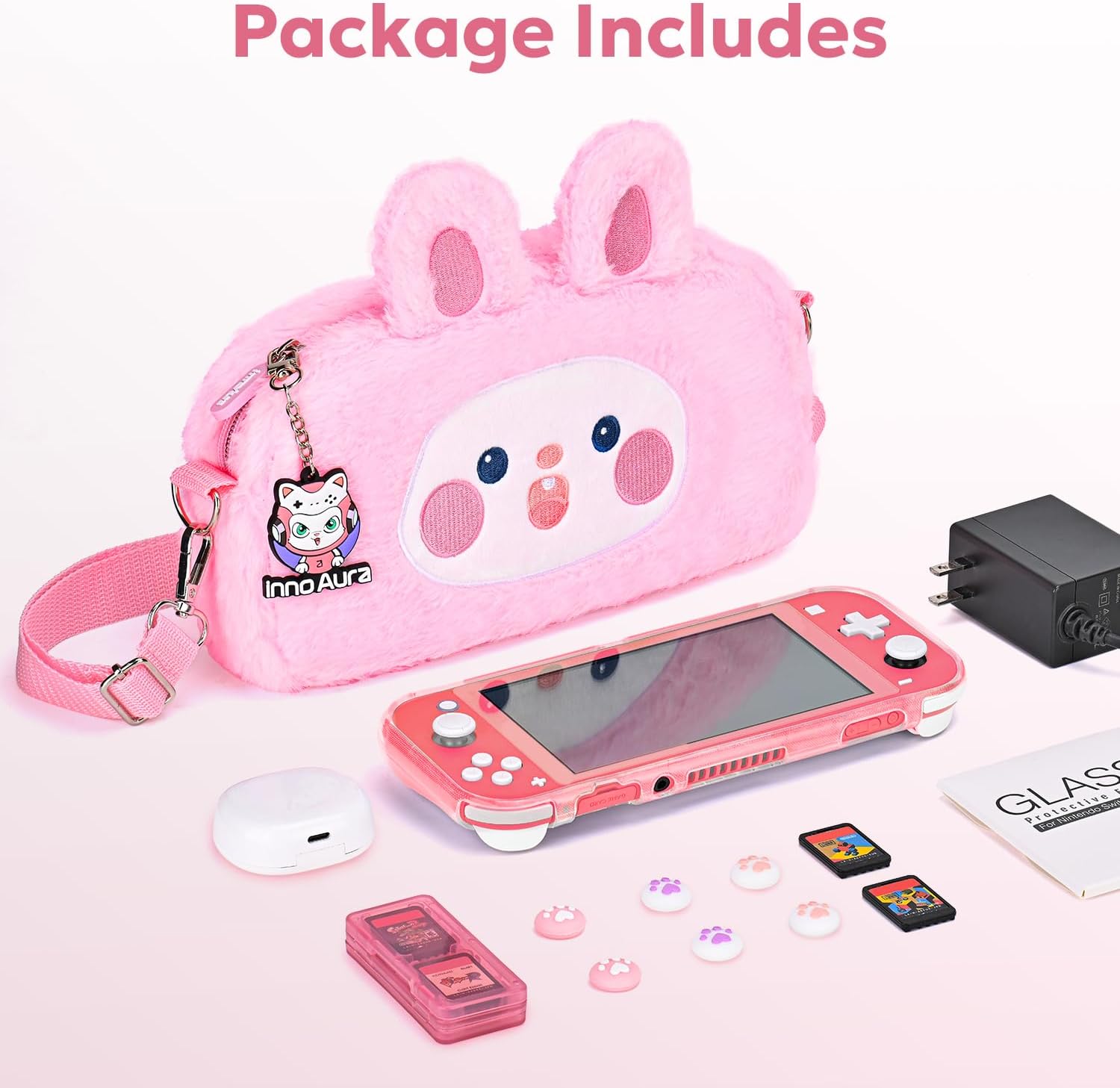 FUNDA PARA SWITCH LITE INNOAURA CON ACCESORIOS 14 EN 1 COLOR CONEJO ROSA - 2