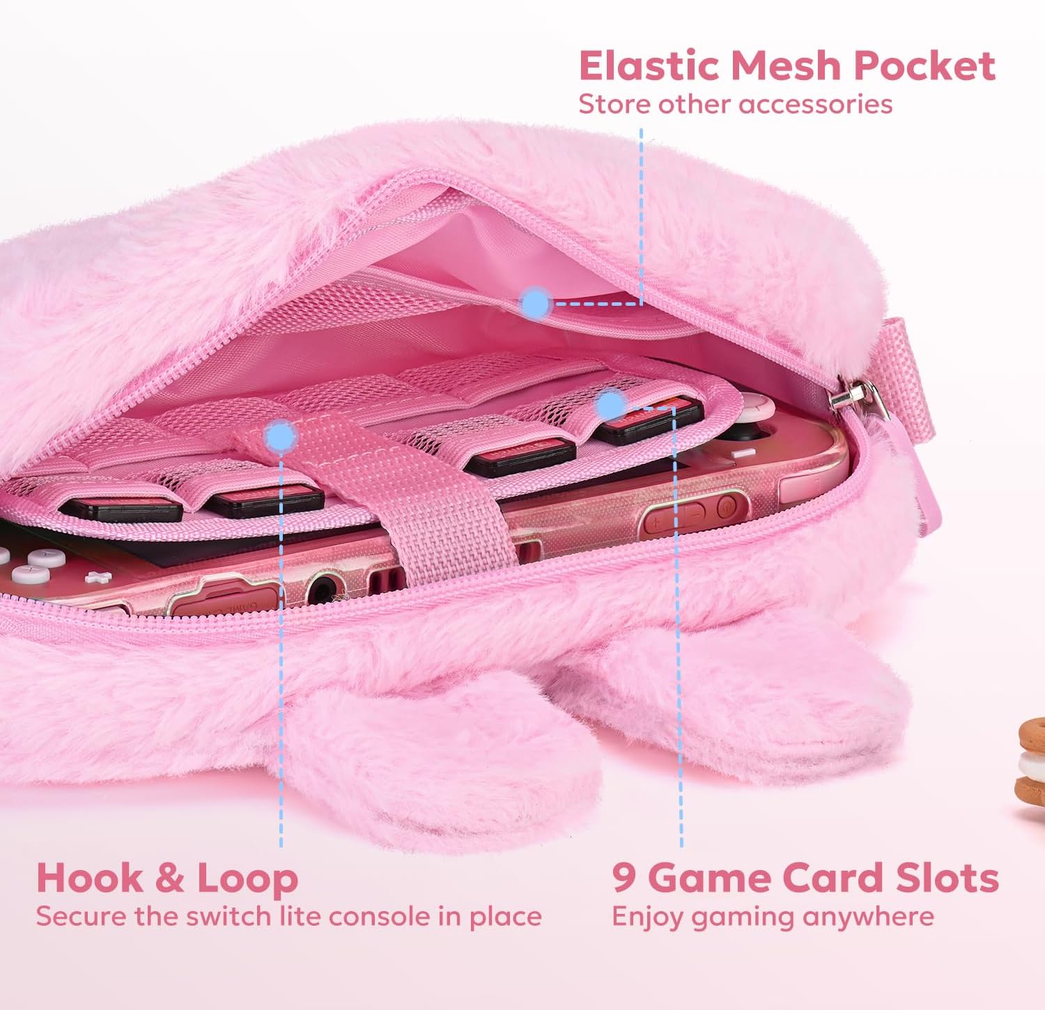 FUNDA PARA SWITCH LITE INNOAURA CON ACCESORIOS 14 EN 1 COLOR CONEJO ROSA - 3