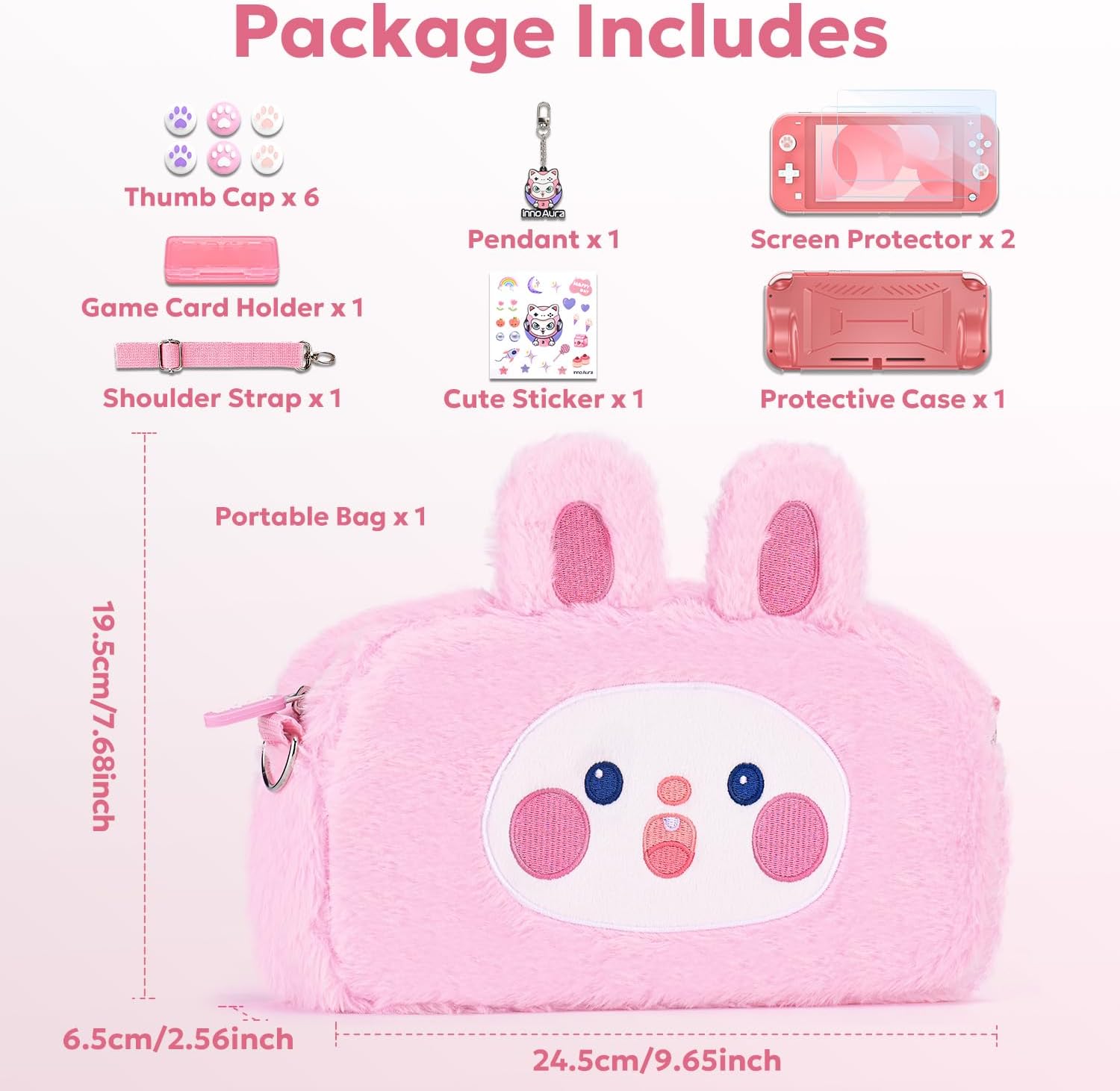 FUNDA PARA SWITCH LITE INNOAURA CON ACCESORIOS 14 EN 1 COLOR CONEJO ROSA - 4