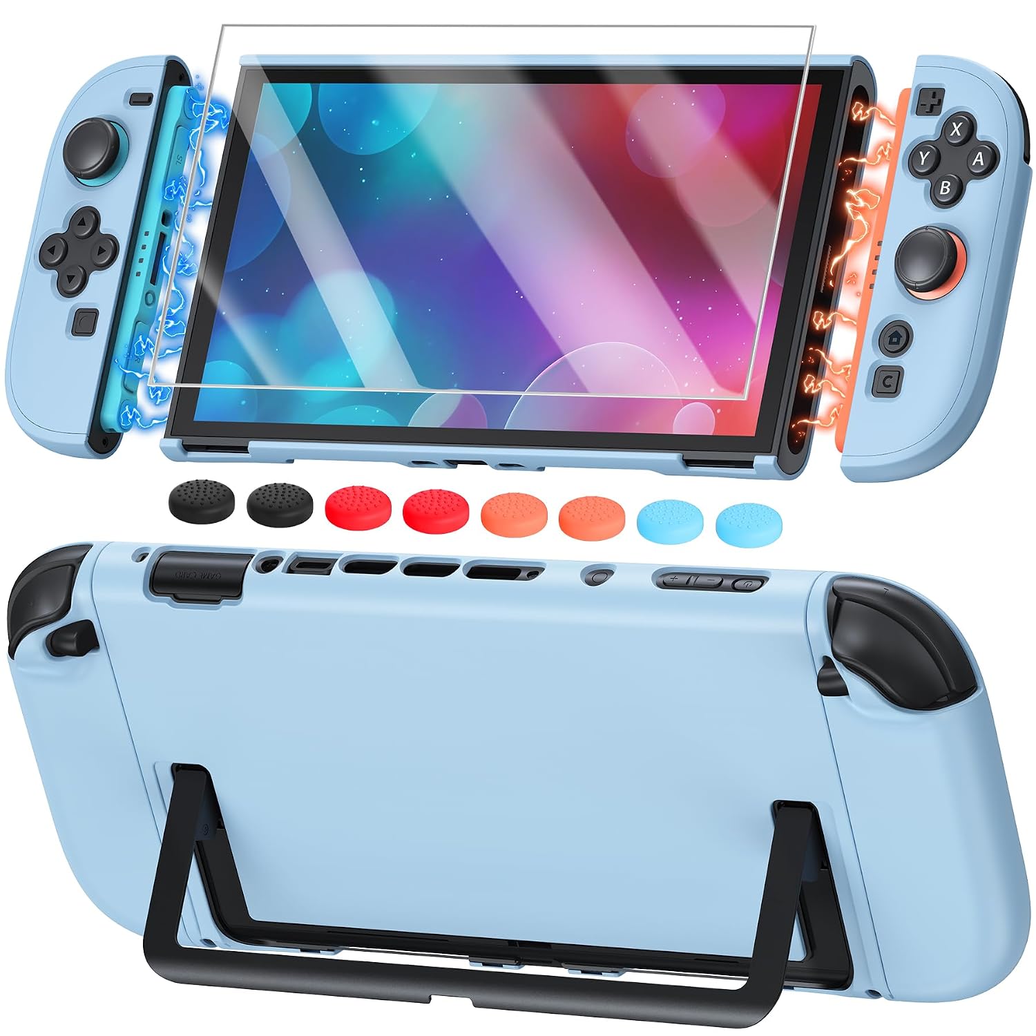 FUNDA PARA SWITCH 2 FYOUNG CON PROTECTOR DE PANTALLA COLOR CELESTE - 1
