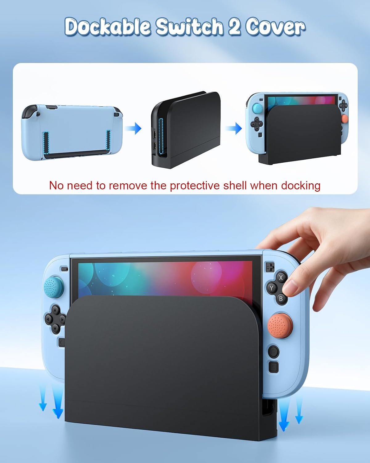 FUNDA PARA SWITCH 2 FYOUNG CON PROTECTOR DE PANTALLA COLOR CELESTE - 3