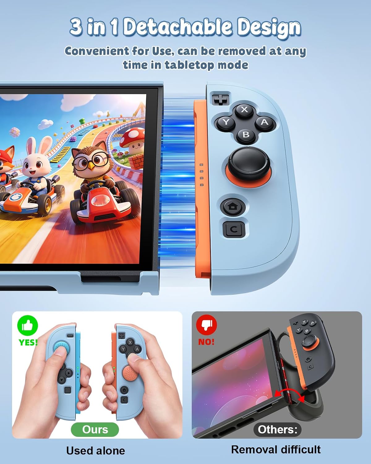 FUNDA PARA SWITCH 2 FYOUNG CON PROTECTOR DE PANTALLA COLOR CELESTE - 5