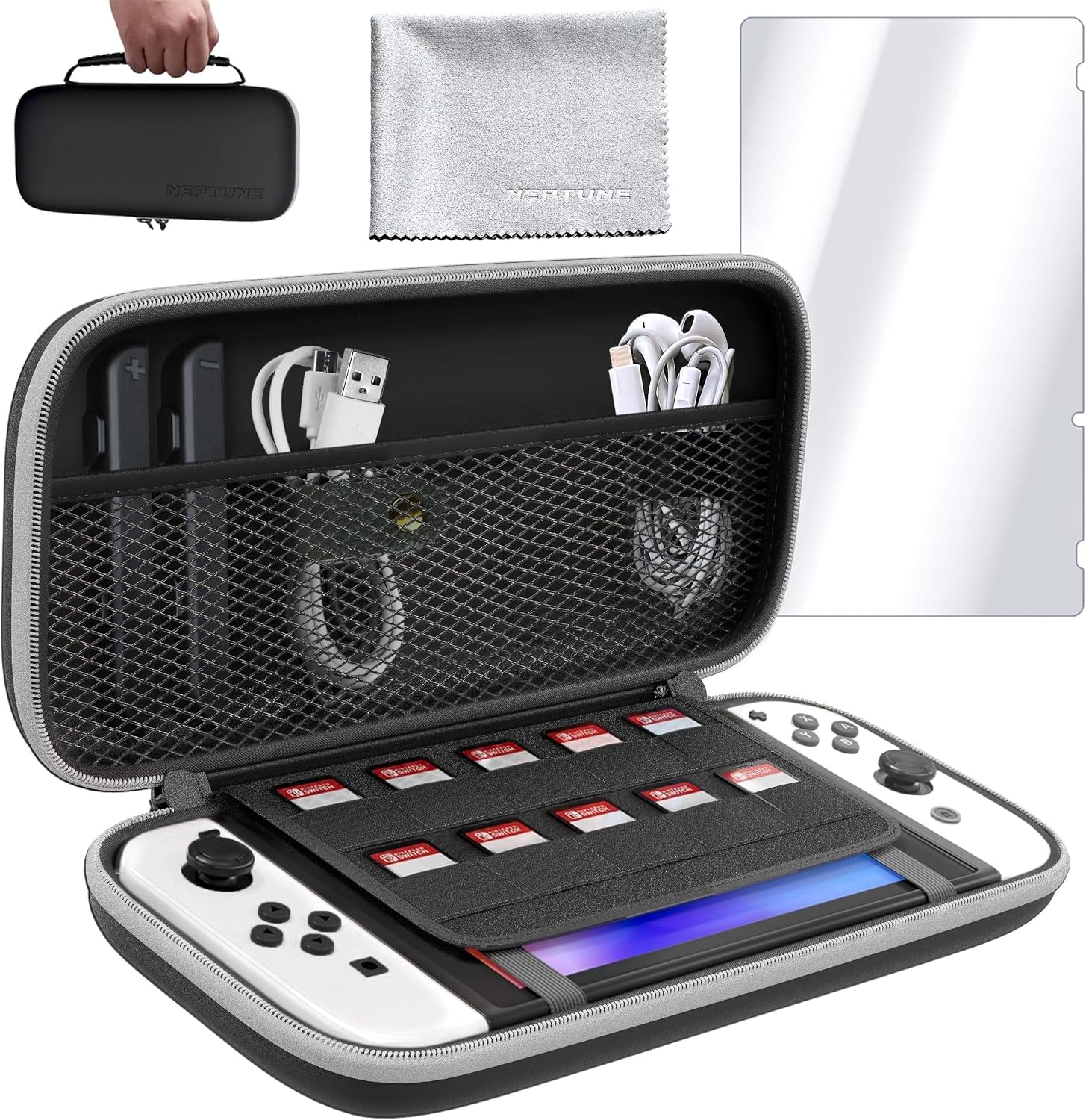 ESTUCHE PROTECTOR NEPTUNE PARA NINTENDO SWITCH/OLED NEGRO Y BLANCO - 1