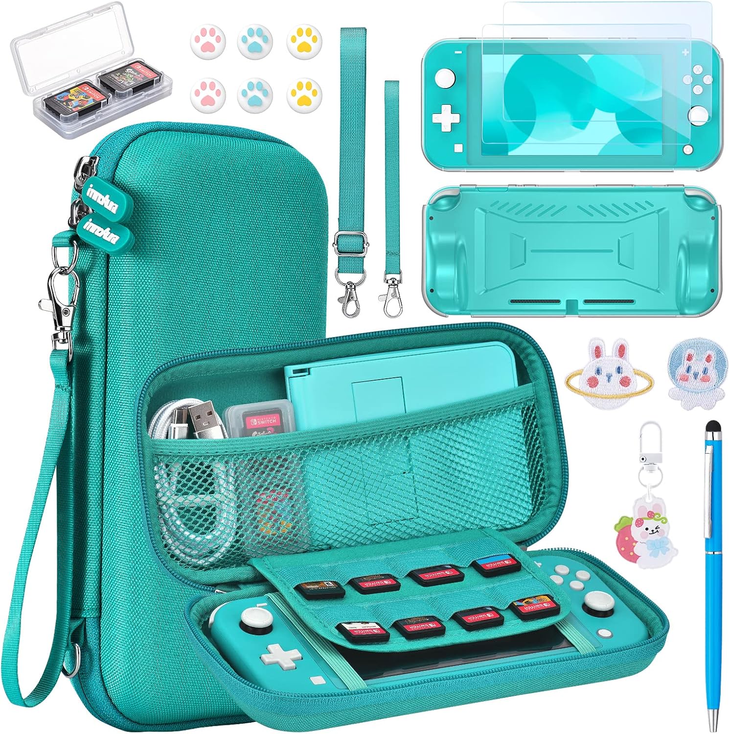 FUNDA PARA SWITCH LITE INNOAURA CON 18 ACCESORIOS TURQUESA - 1