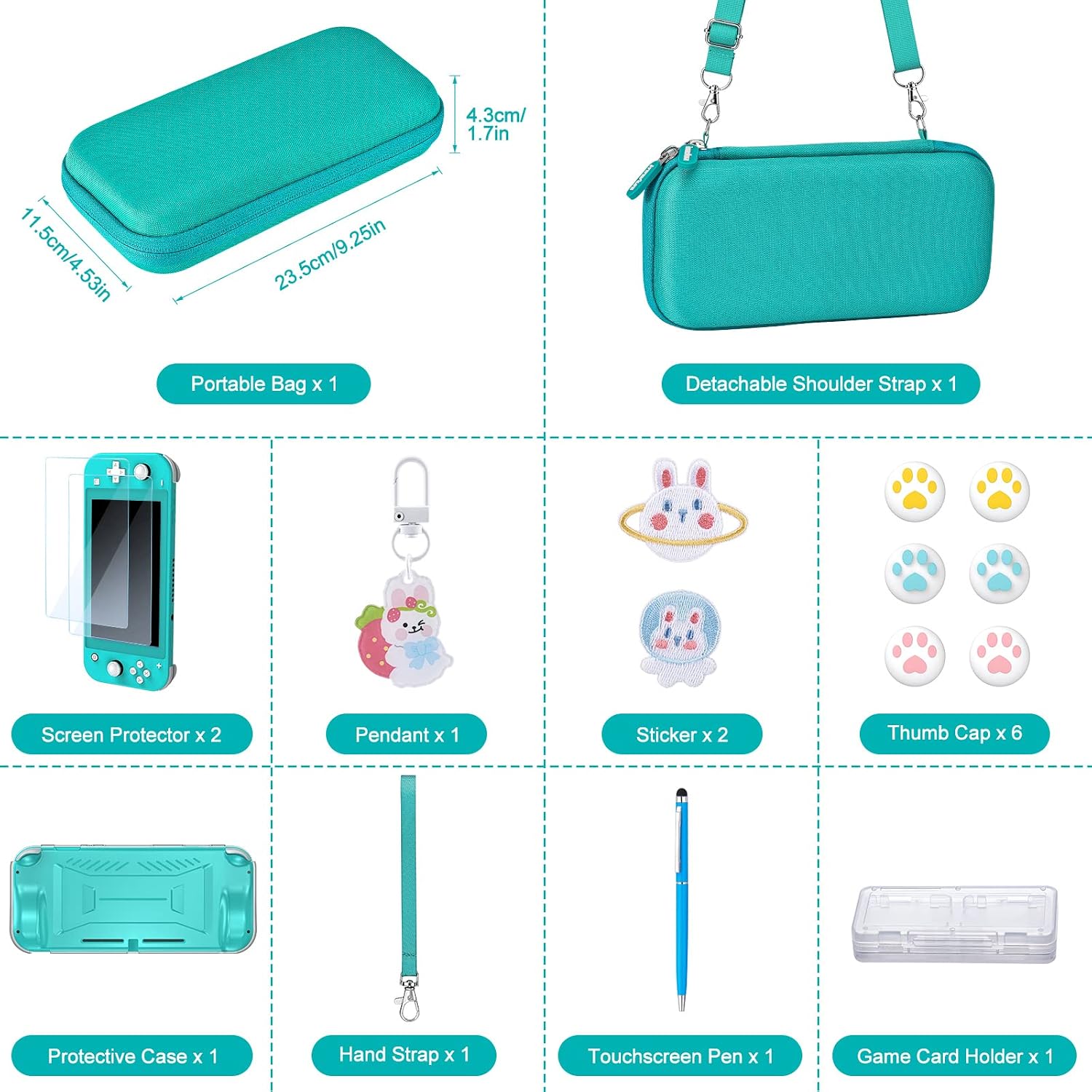FUNDA PARA SWITCH LITE INNOAURA CON 18 ACCESORIOS TURQUESA - 2
