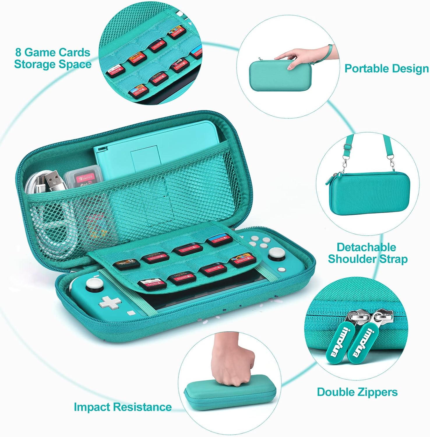 FUNDA PARA SWITCH LITE INNOAURA CON 18 ACCESORIOS TURQUESA - 4