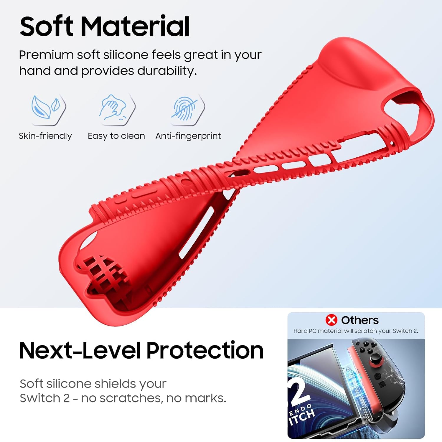 FUNDA PROTECTORA DE SILICONA SUAVE FINTIE PARA NINTENDO SWITCH 2 (2025) 7.9 PULGADAS COLOR ROJO - 3