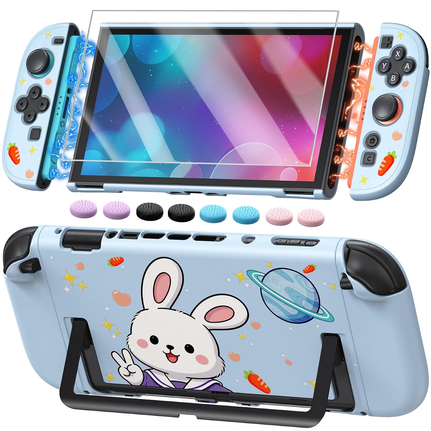 FUNDA PROTECTORA PARA SWITCH 2 FYOUNG CON DISEÑO DE CONEJITO AZUL - 1