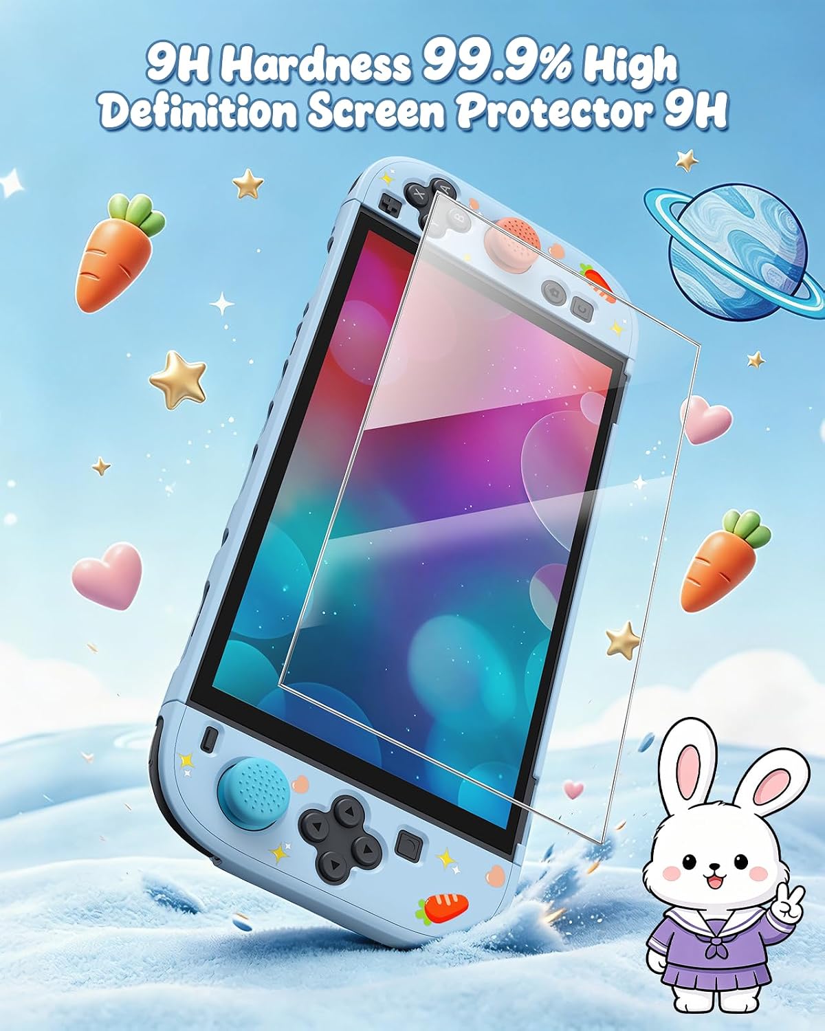 FUNDA PROTECTORA PARA SWITCH 2 FYOUNG CON DISEÑO DE CONEJITO AZUL - 2