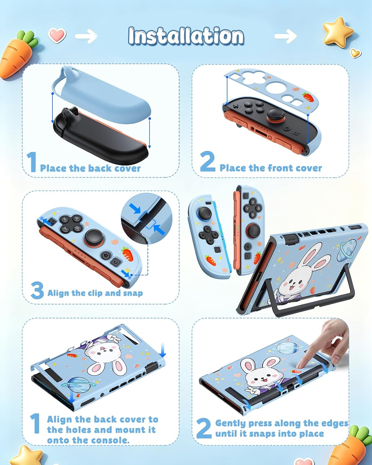 FUNDA PROTECTORA PARA SWITCH 2 FYOUNG CON DISEÑO DE CONEJITO AZUL - 3