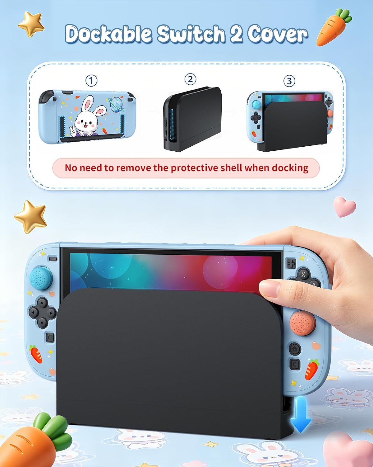 FUNDA PROTECTORA PARA SWITCH 2 FYOUNG CON DISEÑO DE CONEJITO AZUL - 4