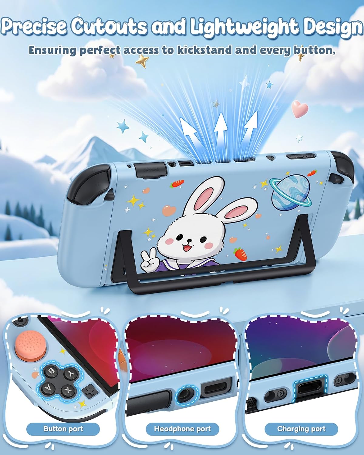 FUNDA PROTECTORA PARA SWITCH 2 FYOUNG CON DISEÑO DE CONEJITO AZUL - 5