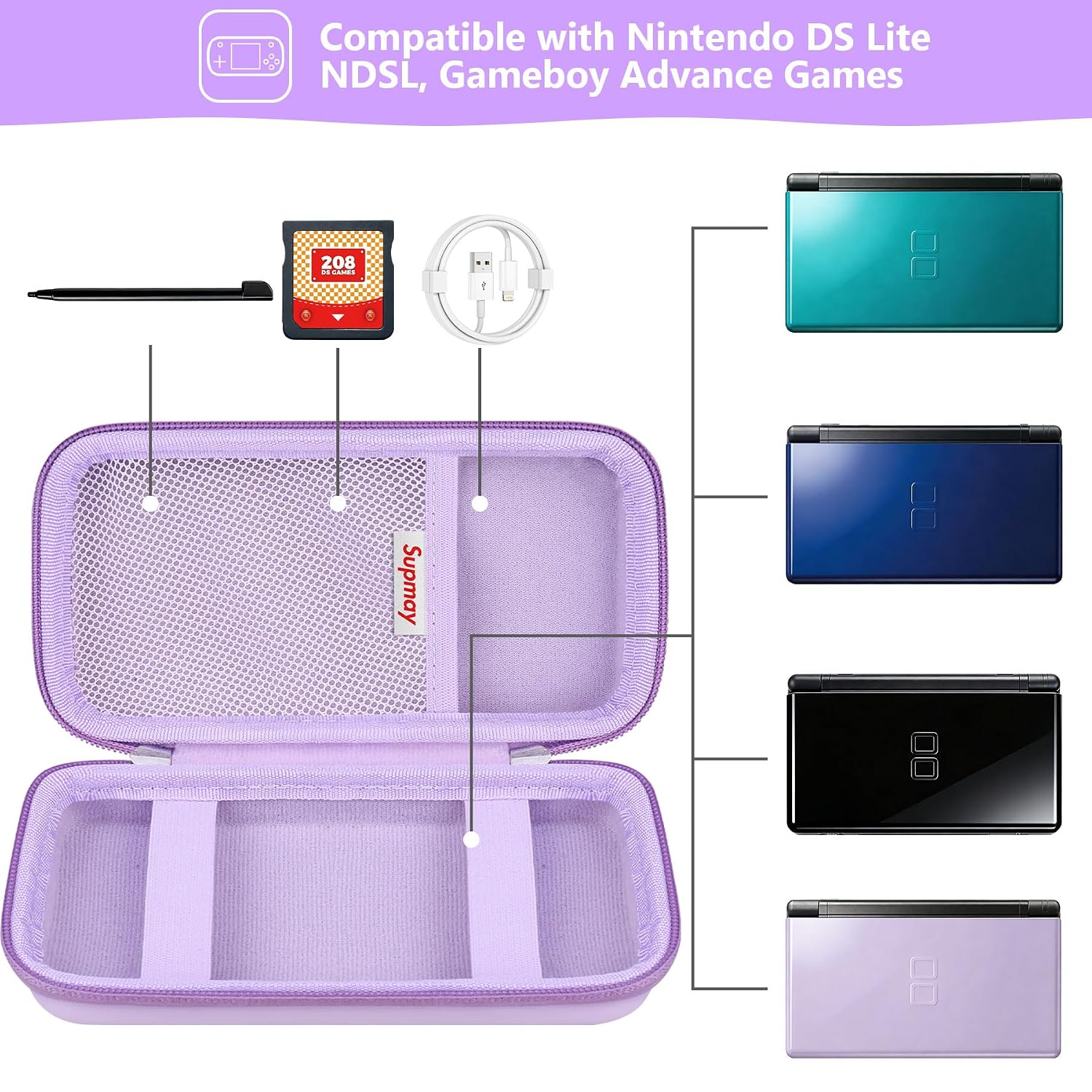 ESTUCHE RÍGIDO SUPMAY PARA NINTENDO DS LITE MORADO - 2