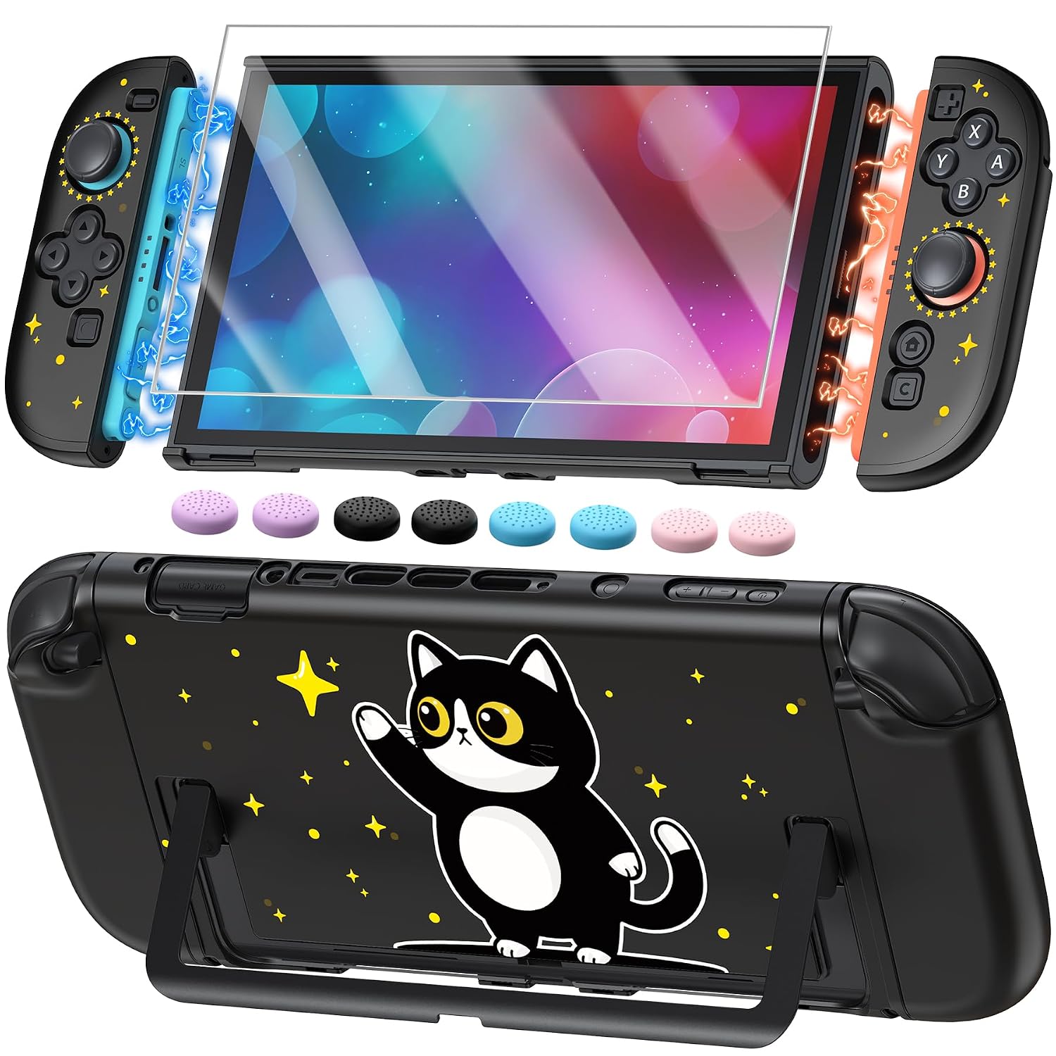FUNDA RÍGIDA FYOUNG PARA NINTENDO SWITCH 2 DISEÑO GATO NEGRO - 1