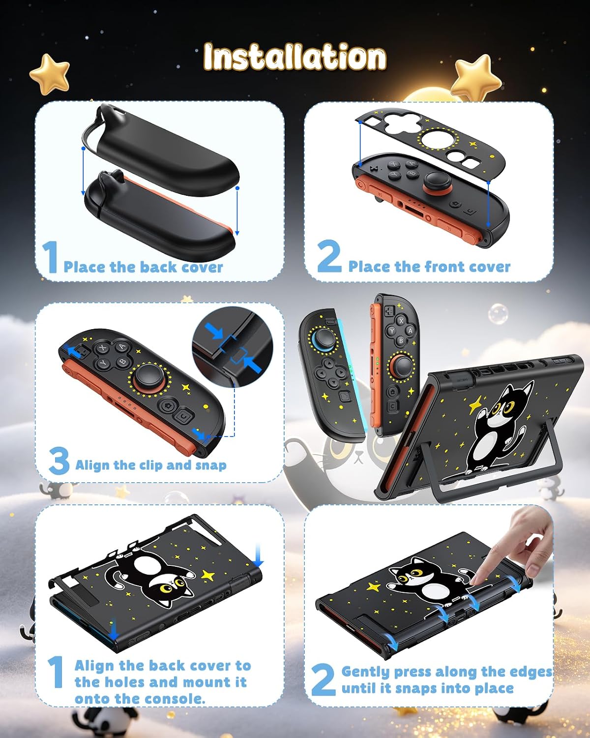FUNDA RÍGIDA FYOUNG PARA NINTENDO SWITCH 2 DISEÑO GATO NEGRO - 4