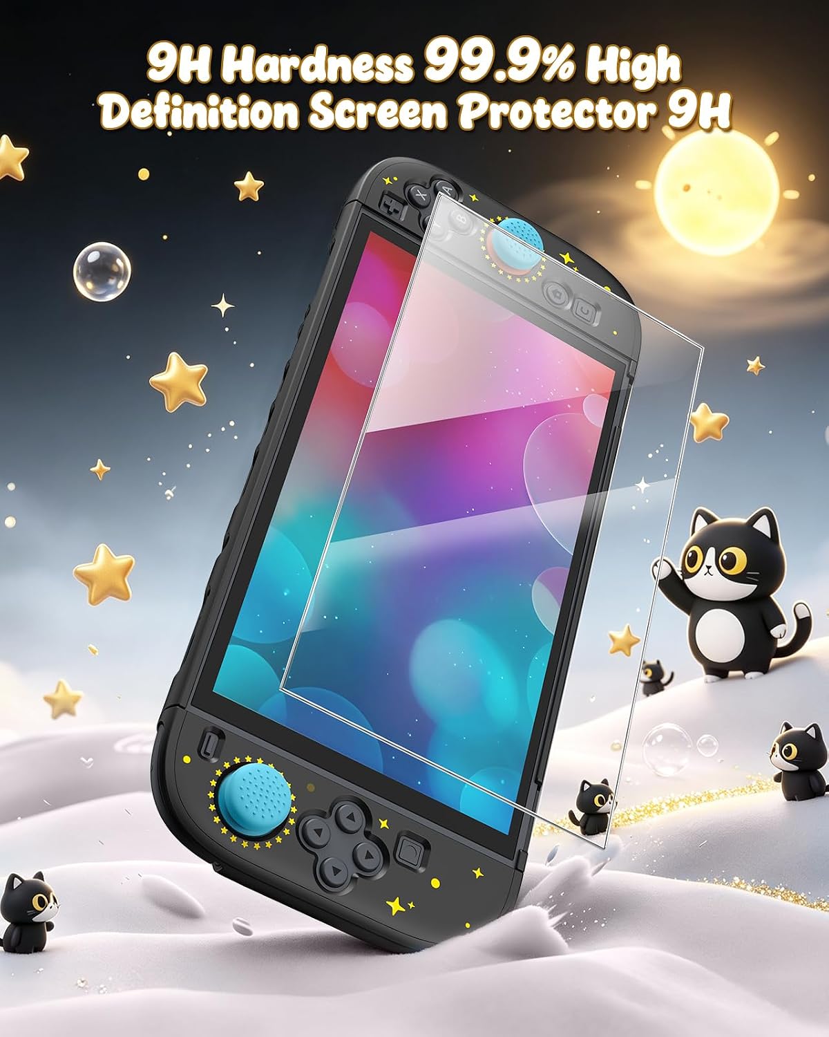 FUNDA RÍGIDA FYOUNG PARA NINTENDO SWITCH 2 DISEÑO GATO NEGRO - 5