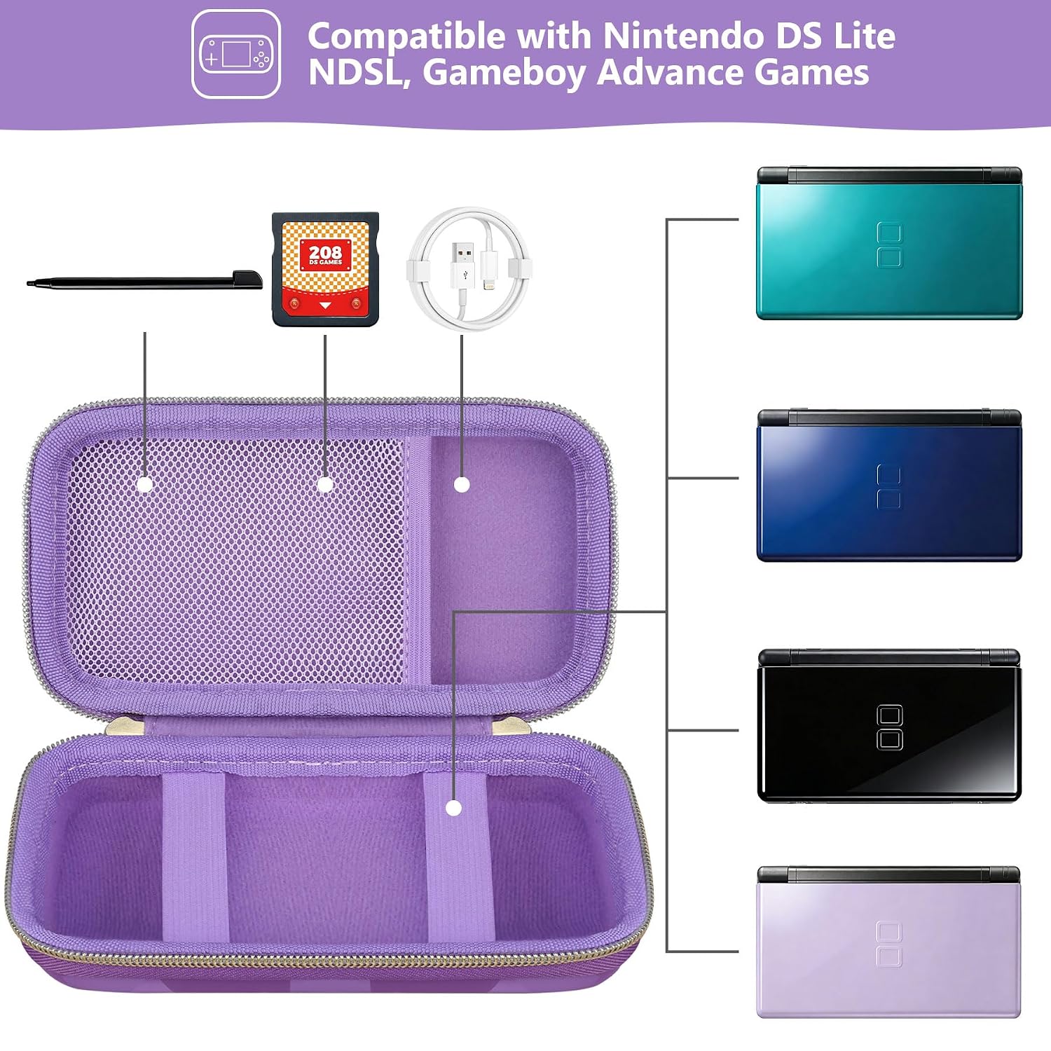 ESTUCHE RÍGIDO SUPMAY PARA NINTENDO DS LITE MORADO - 2