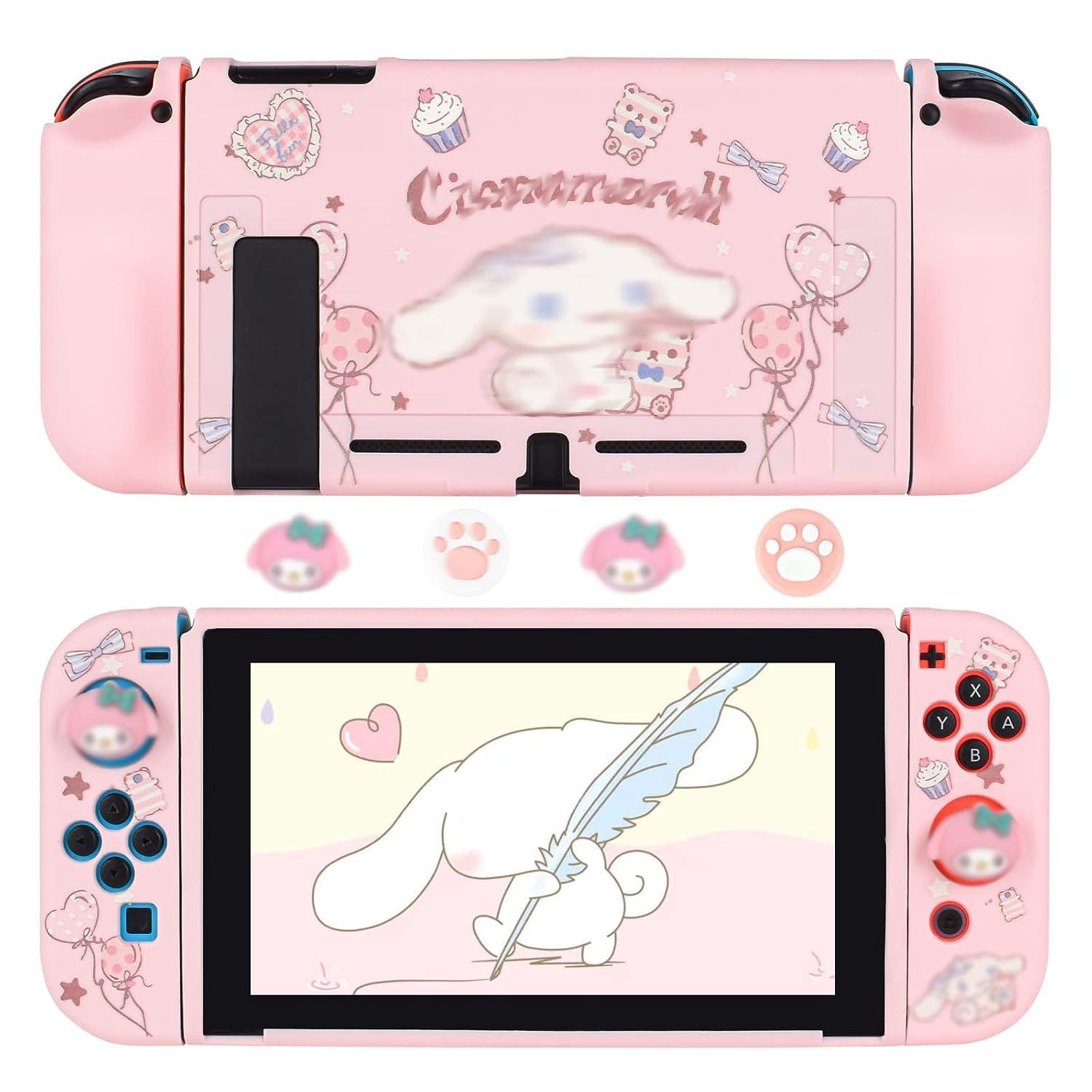 FUNDA PROTECTORA PARA SWITCH DLSEEGO SILICONA ROSA CON 4 GRIPS PARA JOYSTICK - 1
