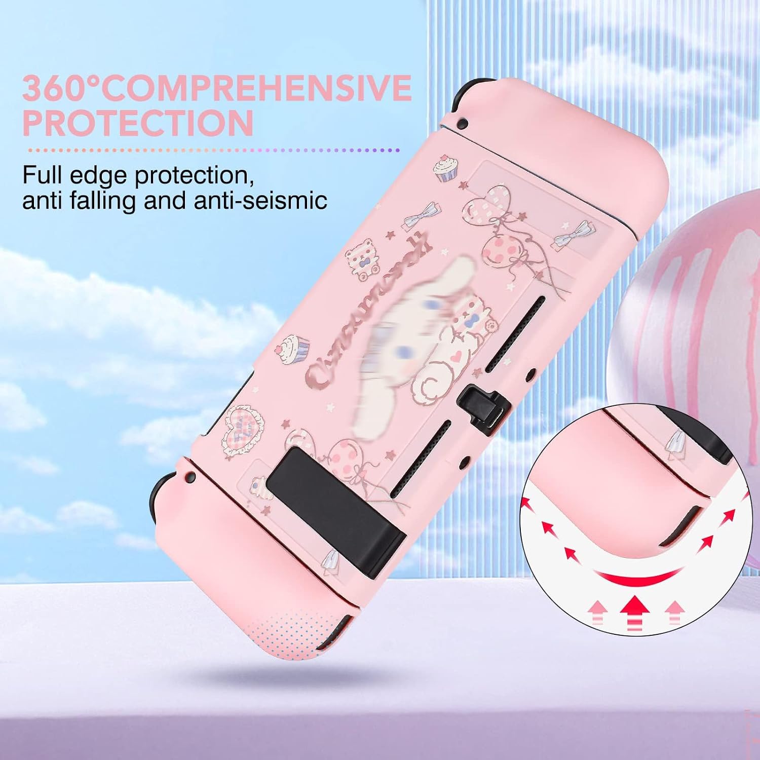 FUNDA PROTECTORA PARA SWITCH DLSEEGO SILICONA ROSA CON 4 GRIPS PARA JOYSTICK - 2