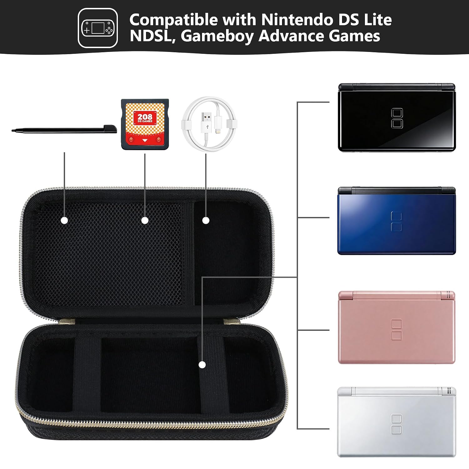 ESTUCHE RÍGIDO SUPMAY PARA NINTENDO DS LITE NEGRO - 2