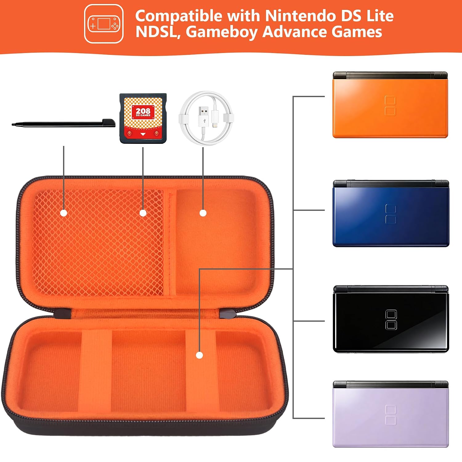 ESTUCHE RÍGIDO SUPMAY PARA NINTENDO DS LITE NARANJA - 2