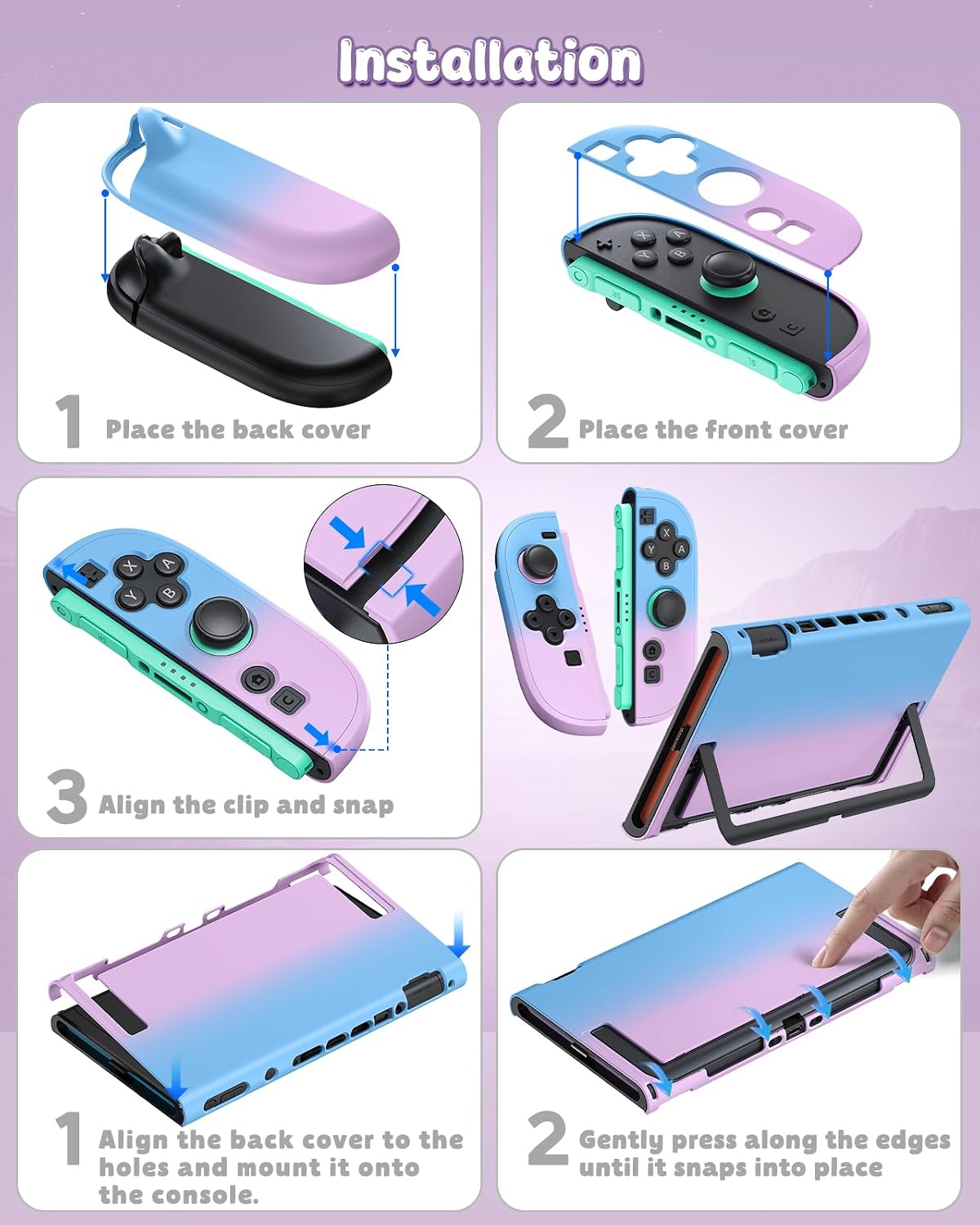 FUNDA PROTECTORA FYOUNG PARA NINTENDO SWITCH 2 AZUL PÚRPURA - 3