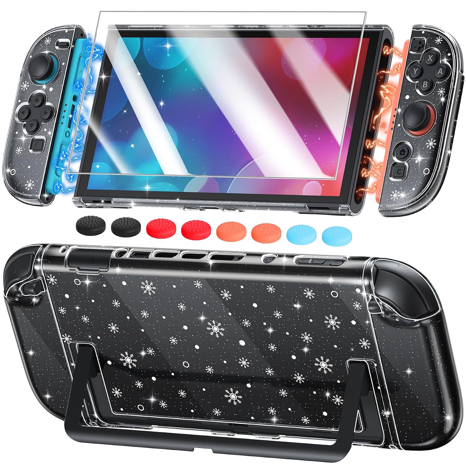 FUNDA RÍGIDA FYOUNG PARA NINTENDO SWITCH 2 CON DISEÑO COPO DE NIEVE GLITTER - 1