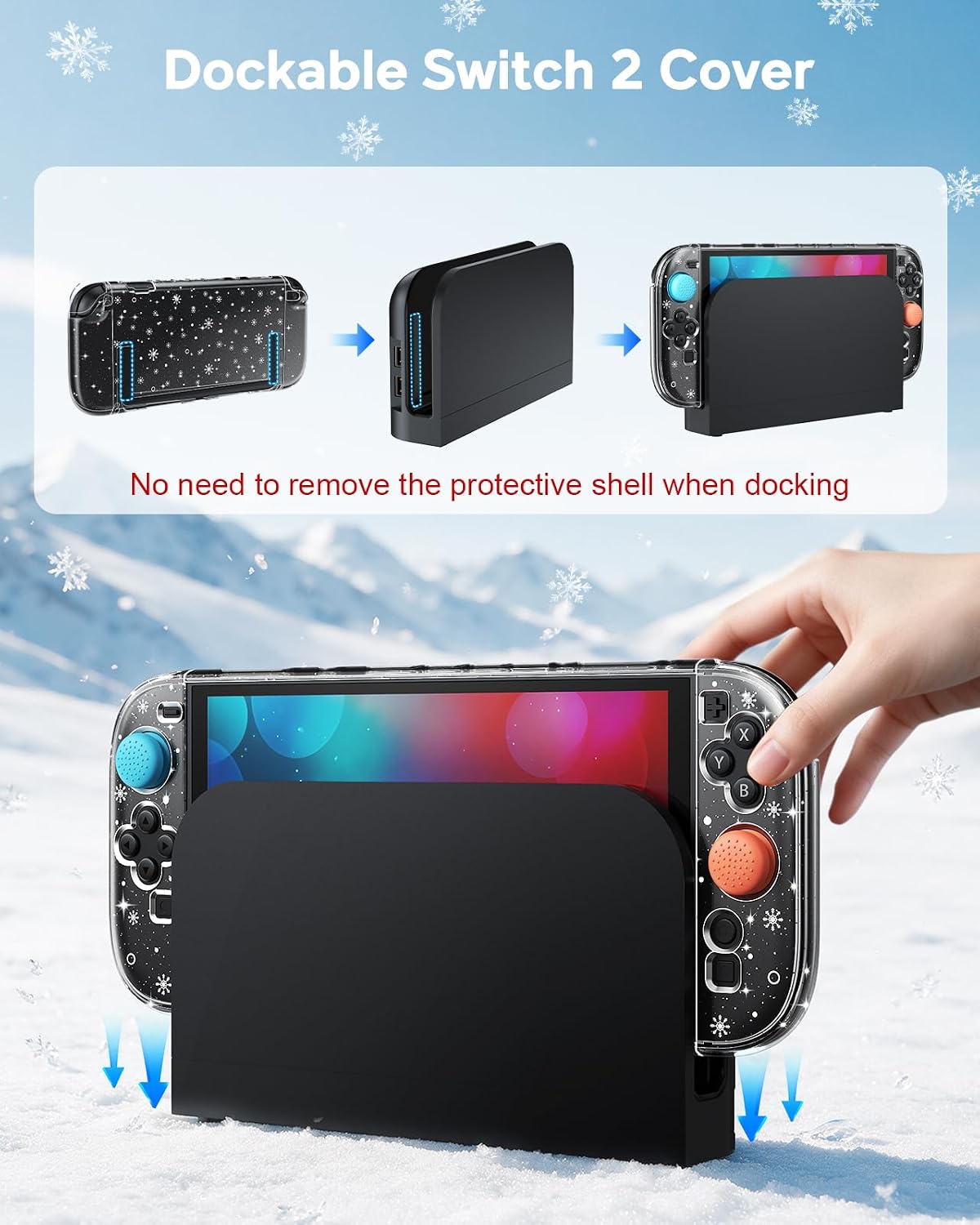 FUNDA RÍGIDA FYOUNG PARA NINTENDO SWITCH 2 CON DISEÑO COPO DE NIEVE GLITTER - 2