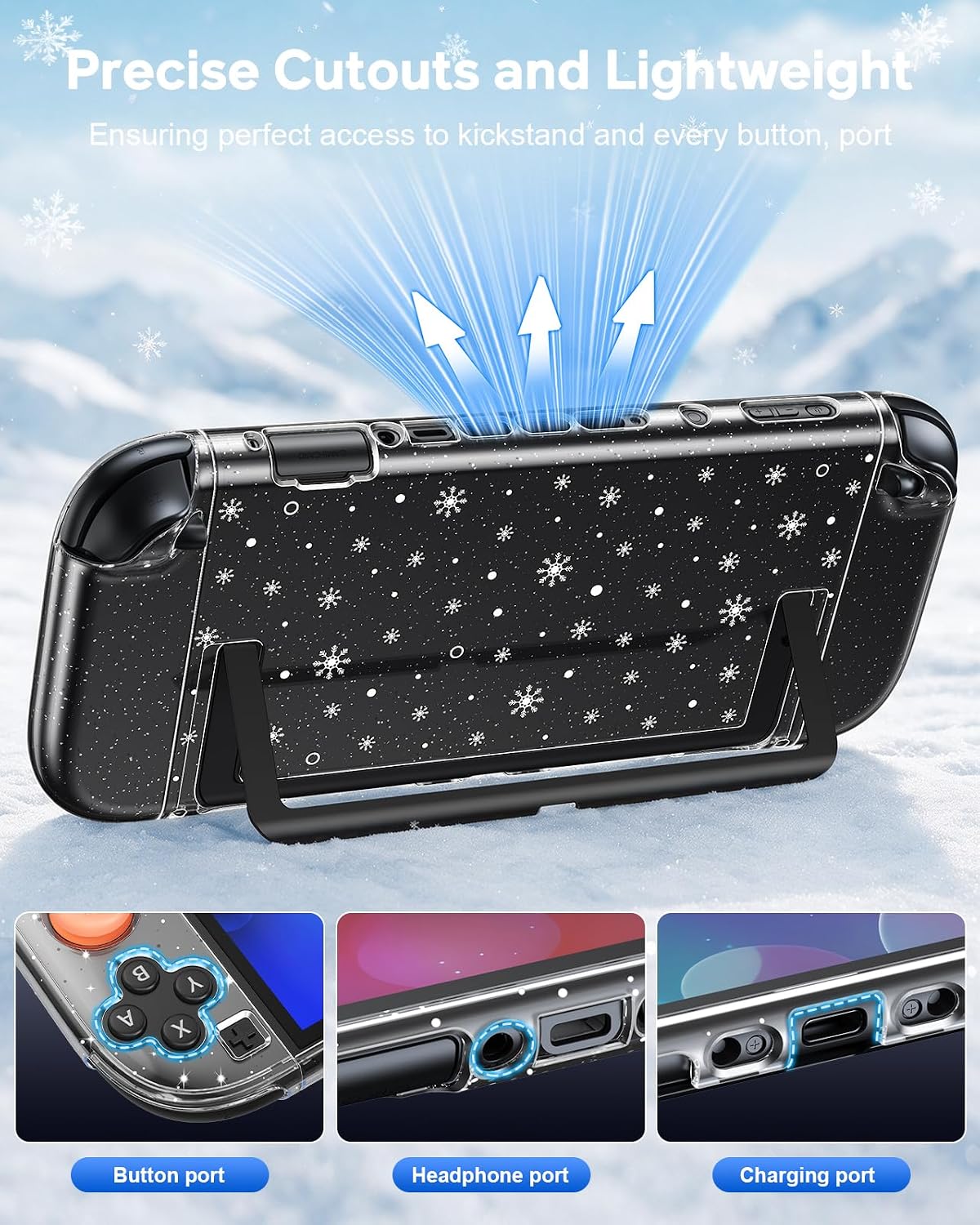 FUNDA RÍGIDA FYOUNG PARA NINTENDO SWITCH 2 CON DISEÑO COPO DE NIEVE GLITTER - 3