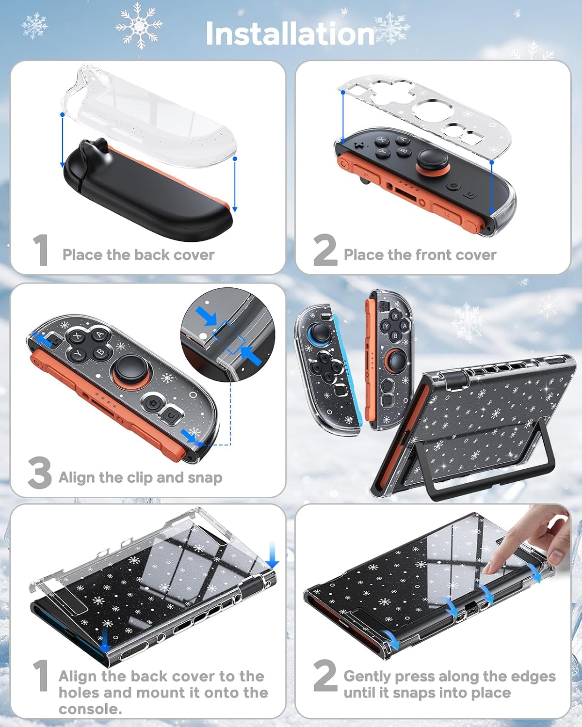 FUNDA RÍGIDA FYOUNG PARA NINTENDO SWITCH 2 CON DISEÑO COPO DE NIEVE GLITTER - 4