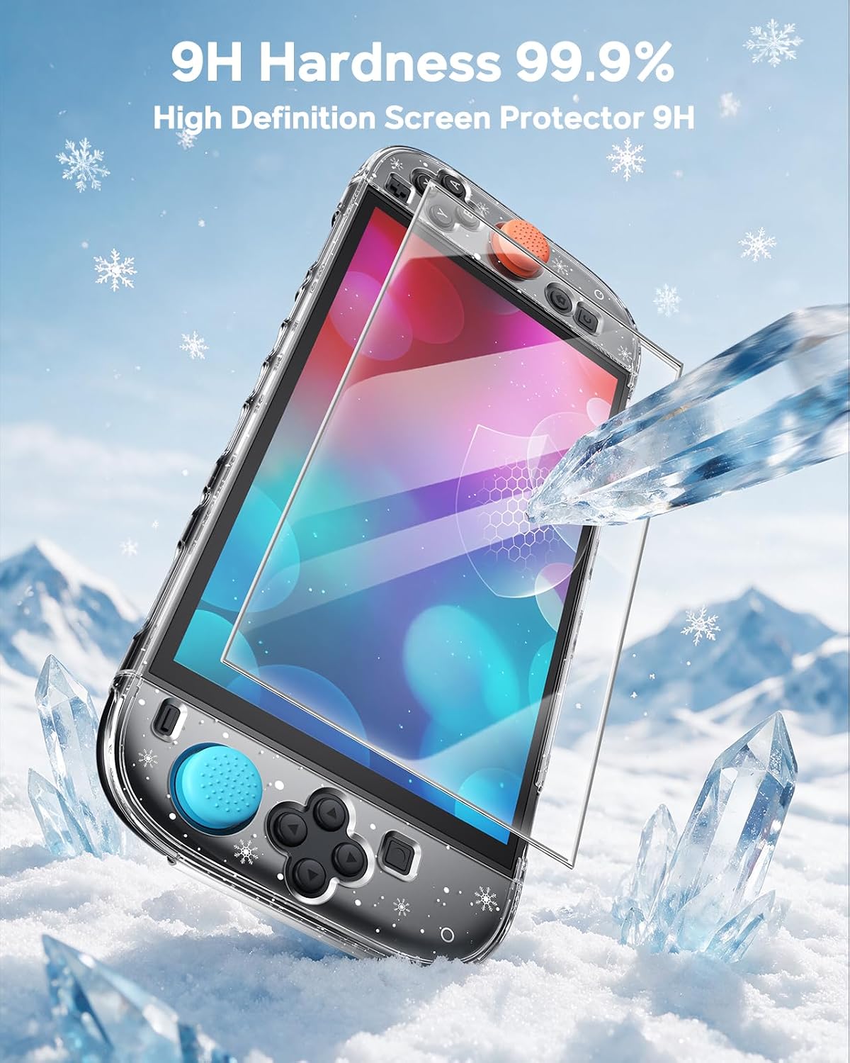 FUNDA RÍGIDA FYOUNG PARA NINTENDO SWITCH 2 CON DISEÑO COPO DE NIEVE GLITTER - 5