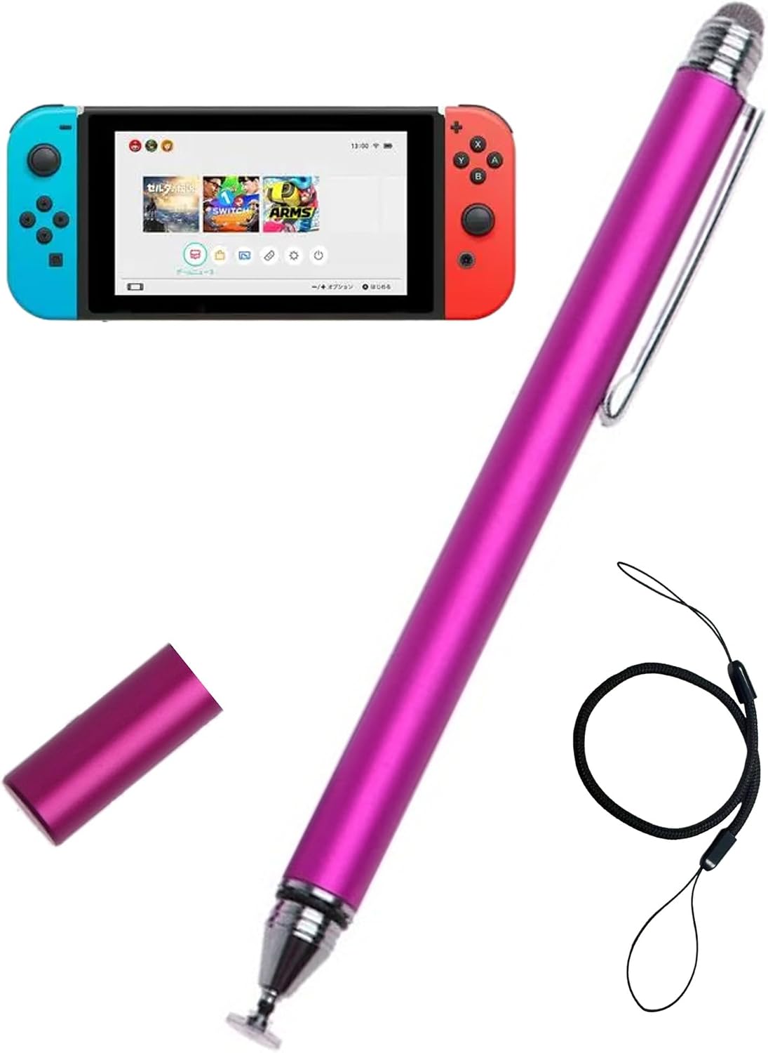 LÁPIZ STYLUS 2 EN 1 FLLYNEWRITE PARA NINTENDO SWITCH CON CORDÓN ROSA - 1